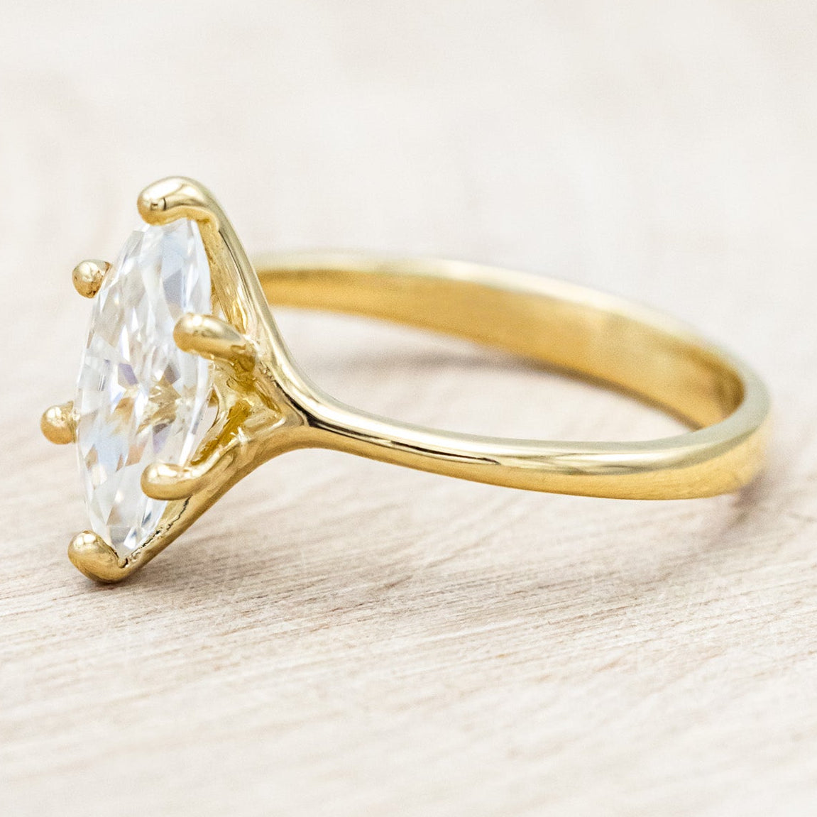 "TULIP" - MARQUISE MOISSANITE ENGAGEMENT RING WITH "IDHAL" DIAMOND STACKING BAND-Staghead Designs