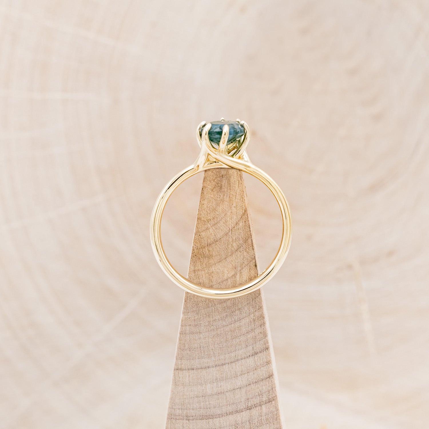 "TULIP" - DIAGONAL SET OVAL MOSS AGATE SOLITAIRE ENGAGEMENT RING-6