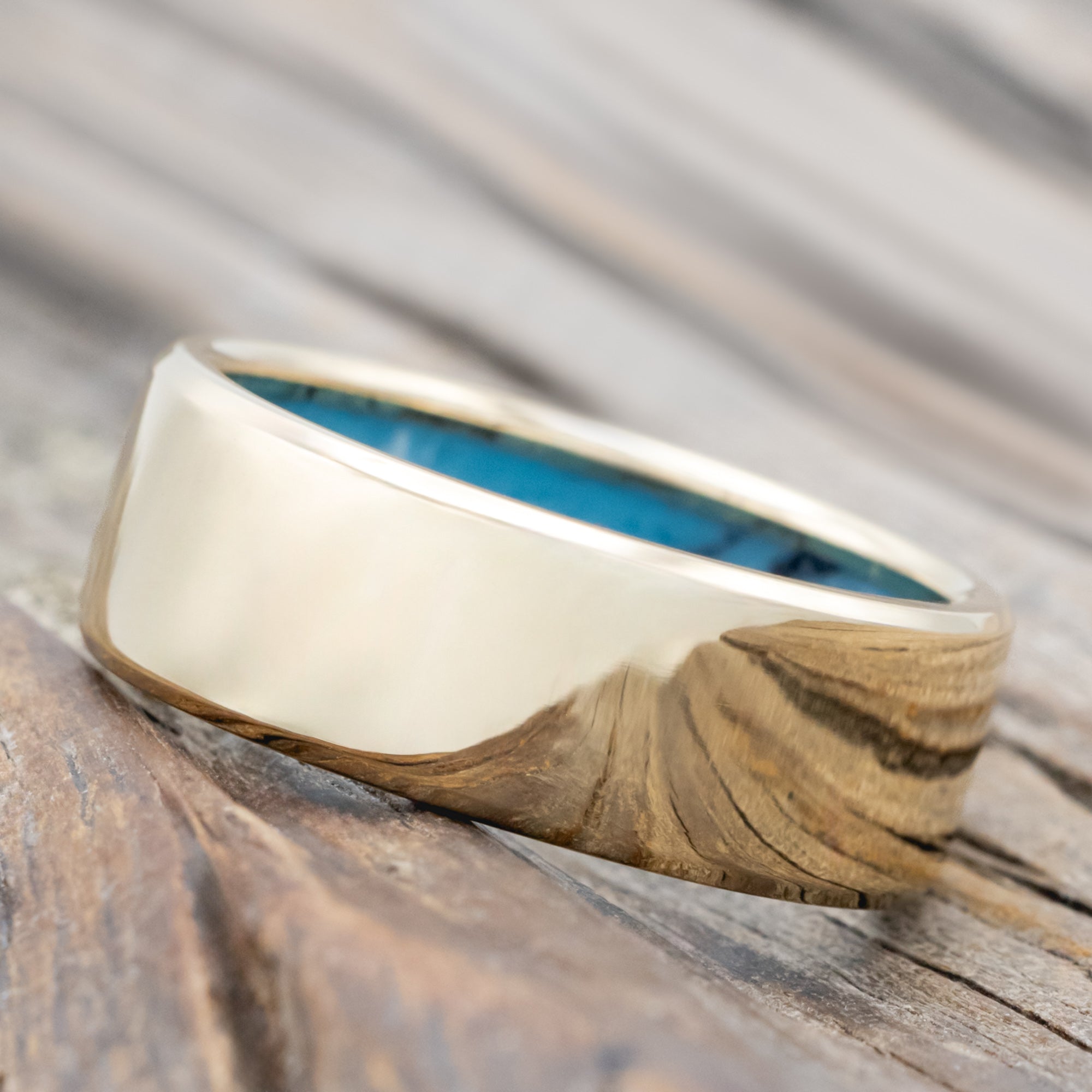 "Hyperion" - Turquoise & Black Matrix Trustone Lined Wedding Band-Staghead Designs