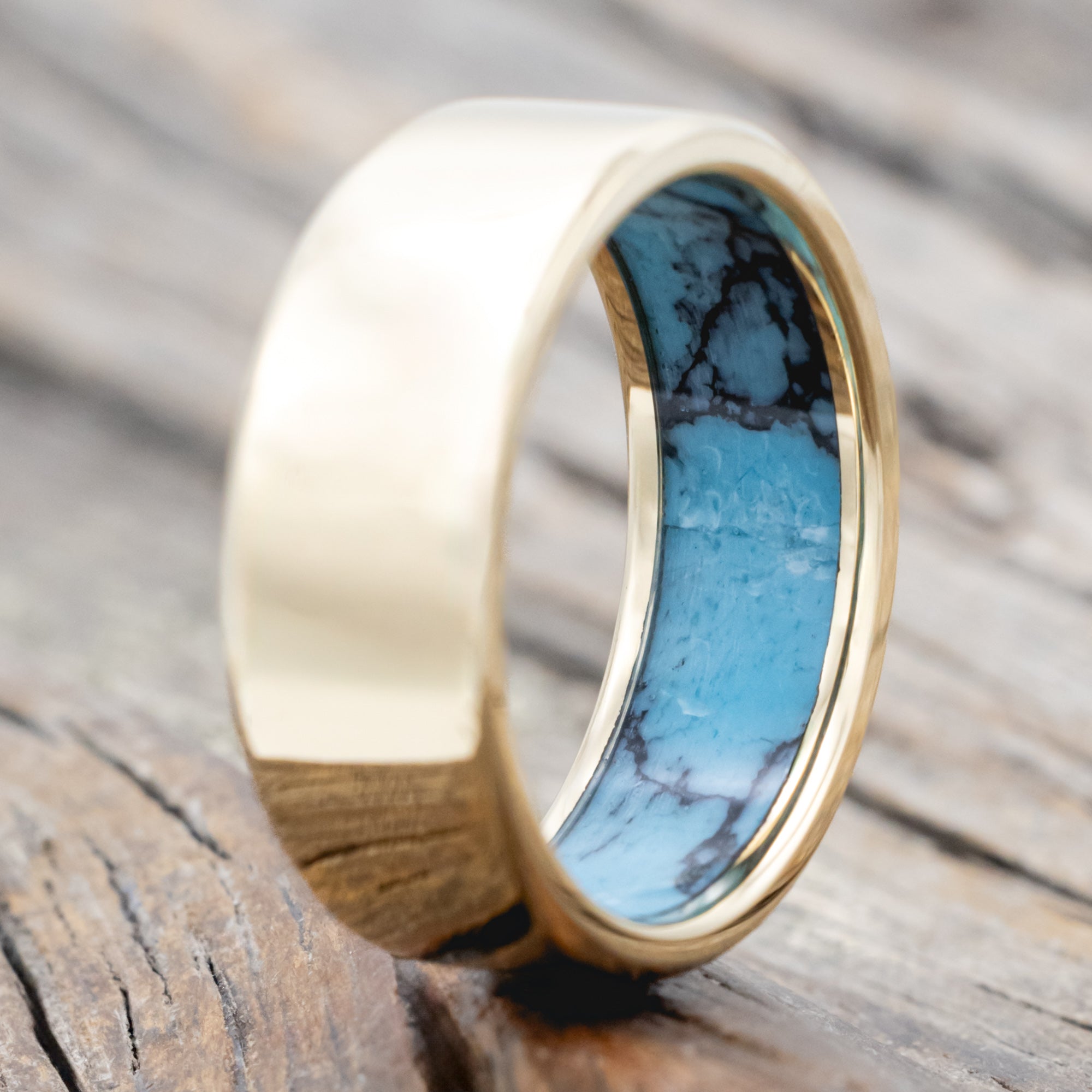 "Hyperion" - Turquoise & Black Matrix Trustone Lined Wedding Band-Staghead Designs