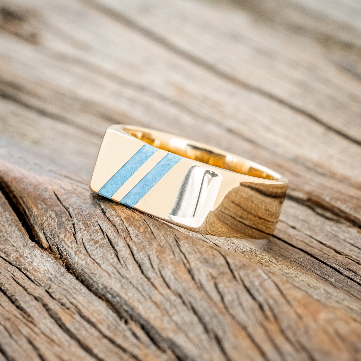 "TWAIN" - FLAT TOP WEDDING RING FEATURING DIAGONAL TURQUOISE INLAYS-10