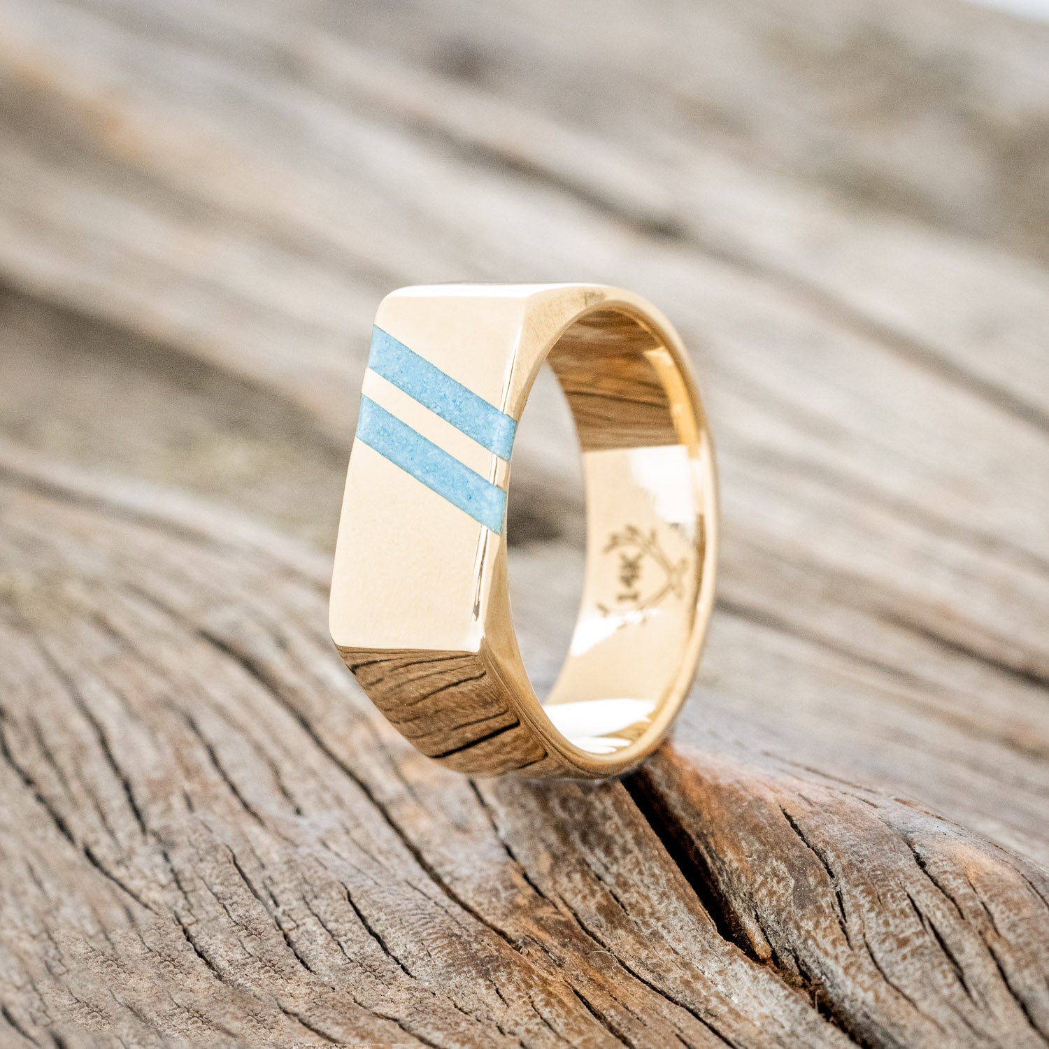 "TWAIN" - FLAT TOP WEDDING RING FEATURING DIAGONAL TURQUOISE INLAYS-9