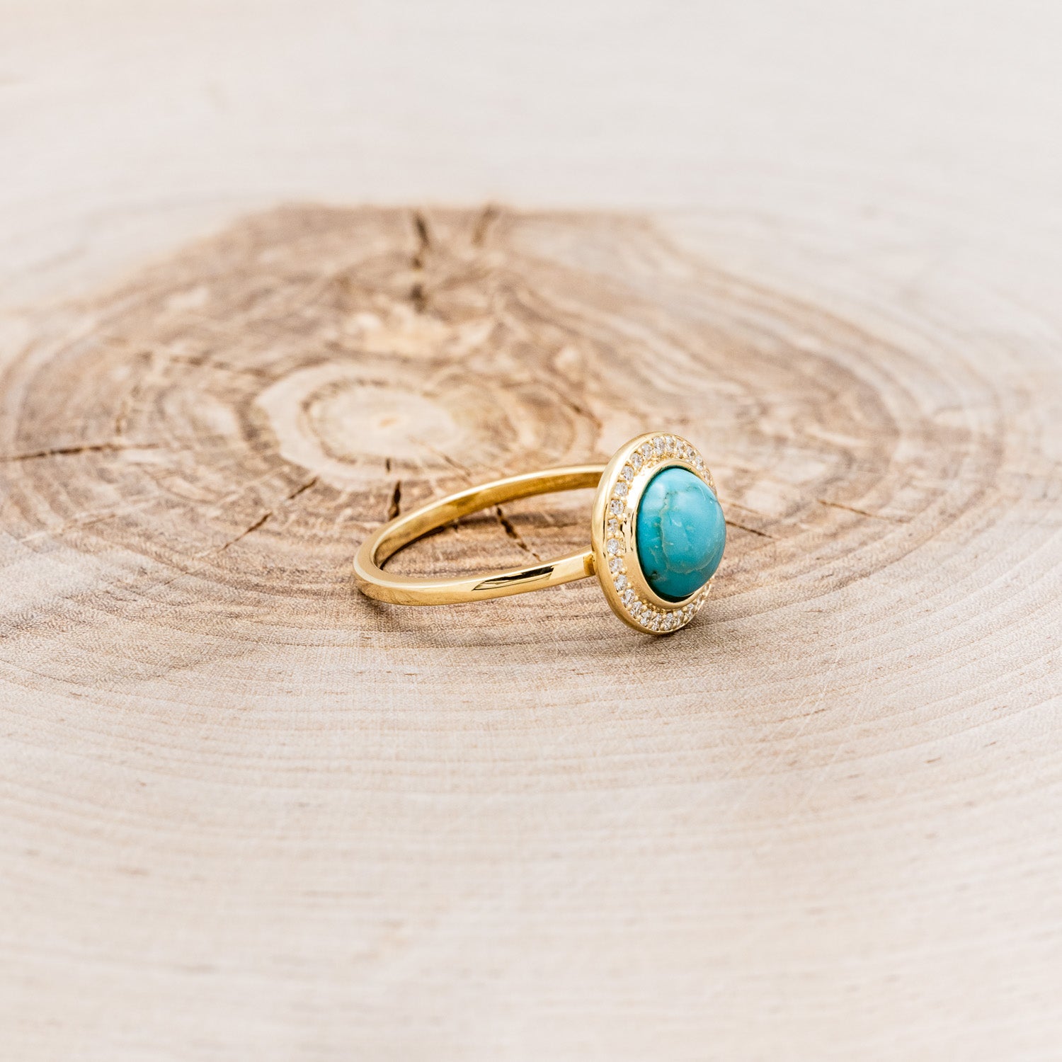 "TERRA" - ROUND CUT TURQUOISE ENGAGEMENT RING WITH DIAMOND HALO-2