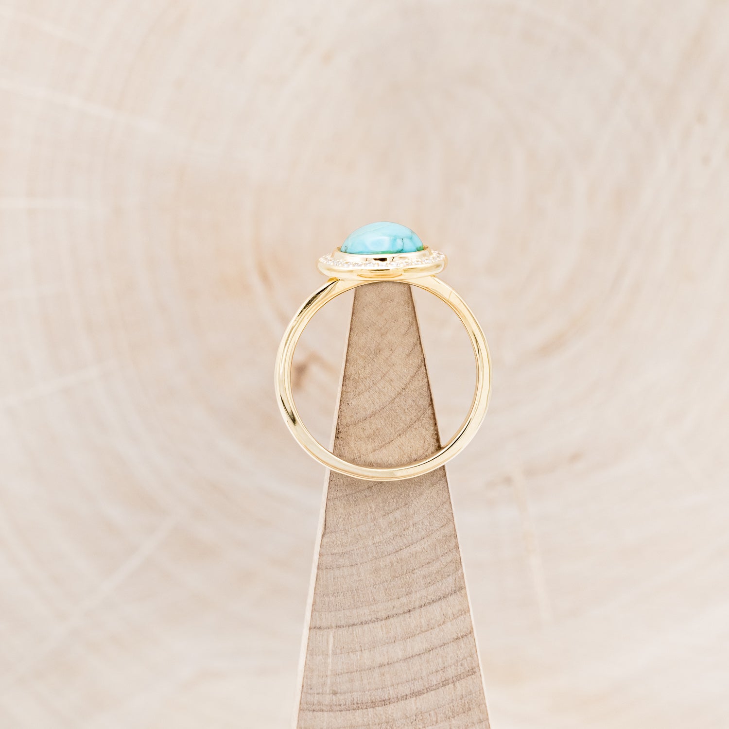 "TERRA" - ROUND CUT TURQUOISE ENGAGEMENT RING WITH DIAMOND HALO-6