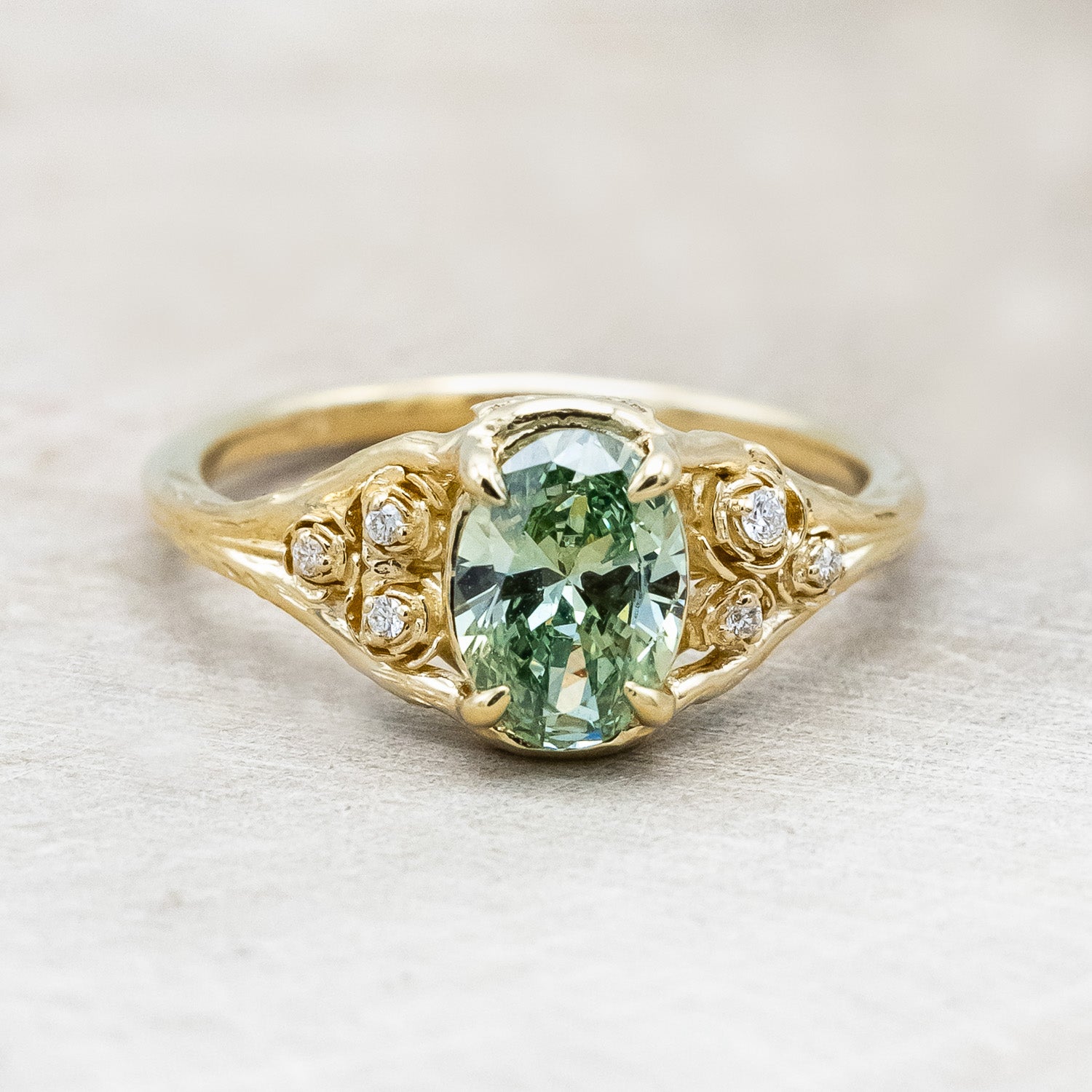 "THORNE" - FLORAL-STYLE ENGAGEMENT RING WITH ROSE DIAMOND ACCENTS - MOUNTING ONLY - SELECT YOUR OWN STONE-Staghead Designs