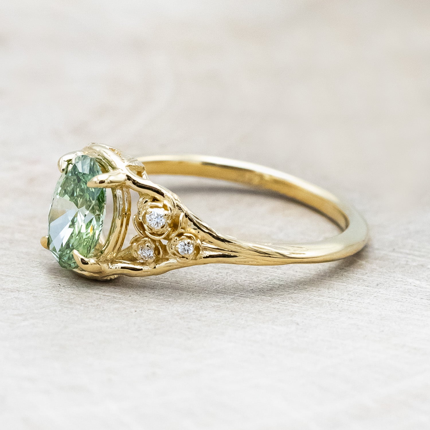 "THORNE" - FLORAL-STYLE ENGAGEMENT RING WITH ROSE DIAMOND ACCENTS - MOUNTING ONLY - SELECT YOUR OWN STONE-Staghead Designs