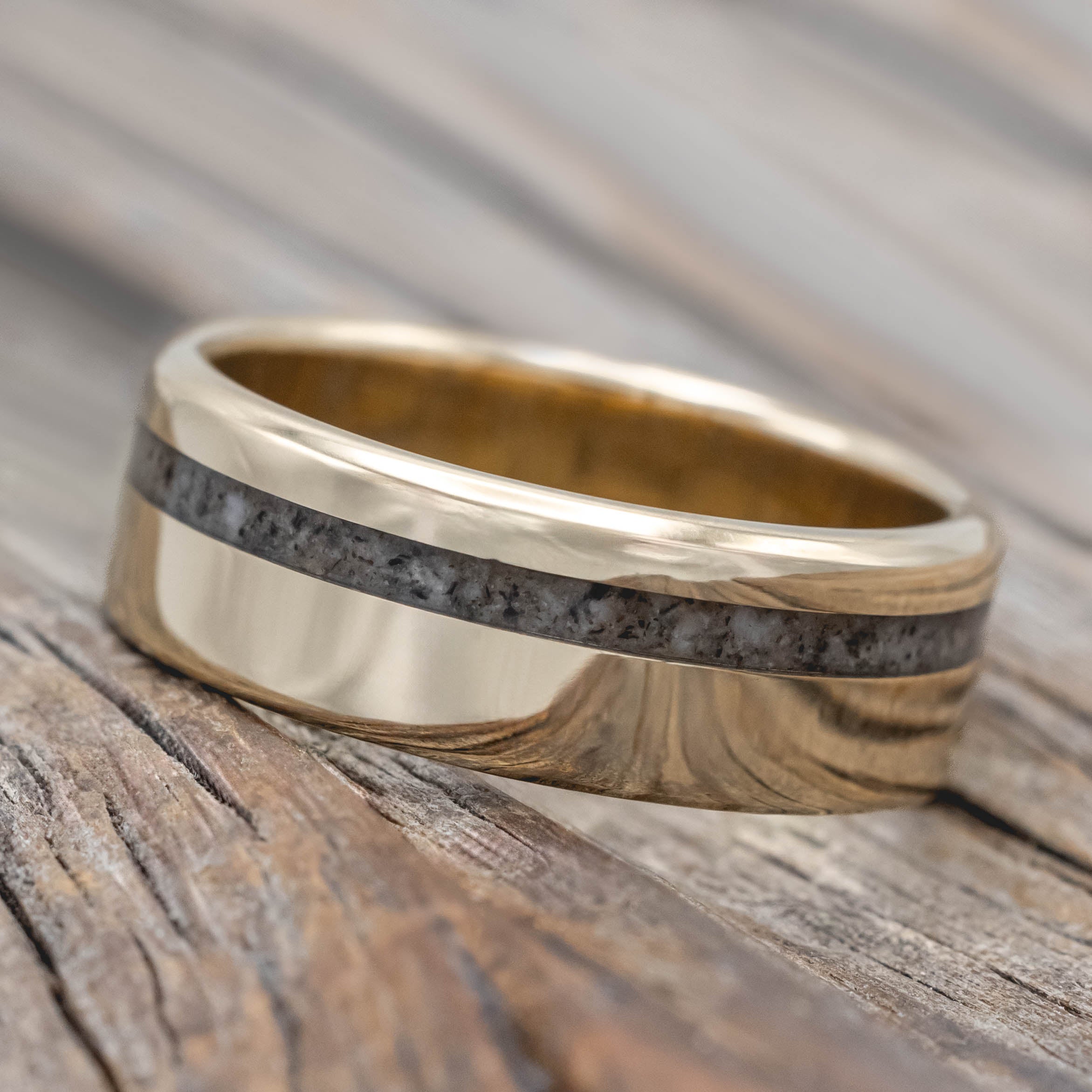 "VERTIGO" - CRUSHED GRANITE WEDDING RING FEATURING A 14K GOLD BAND-Staghead Designs