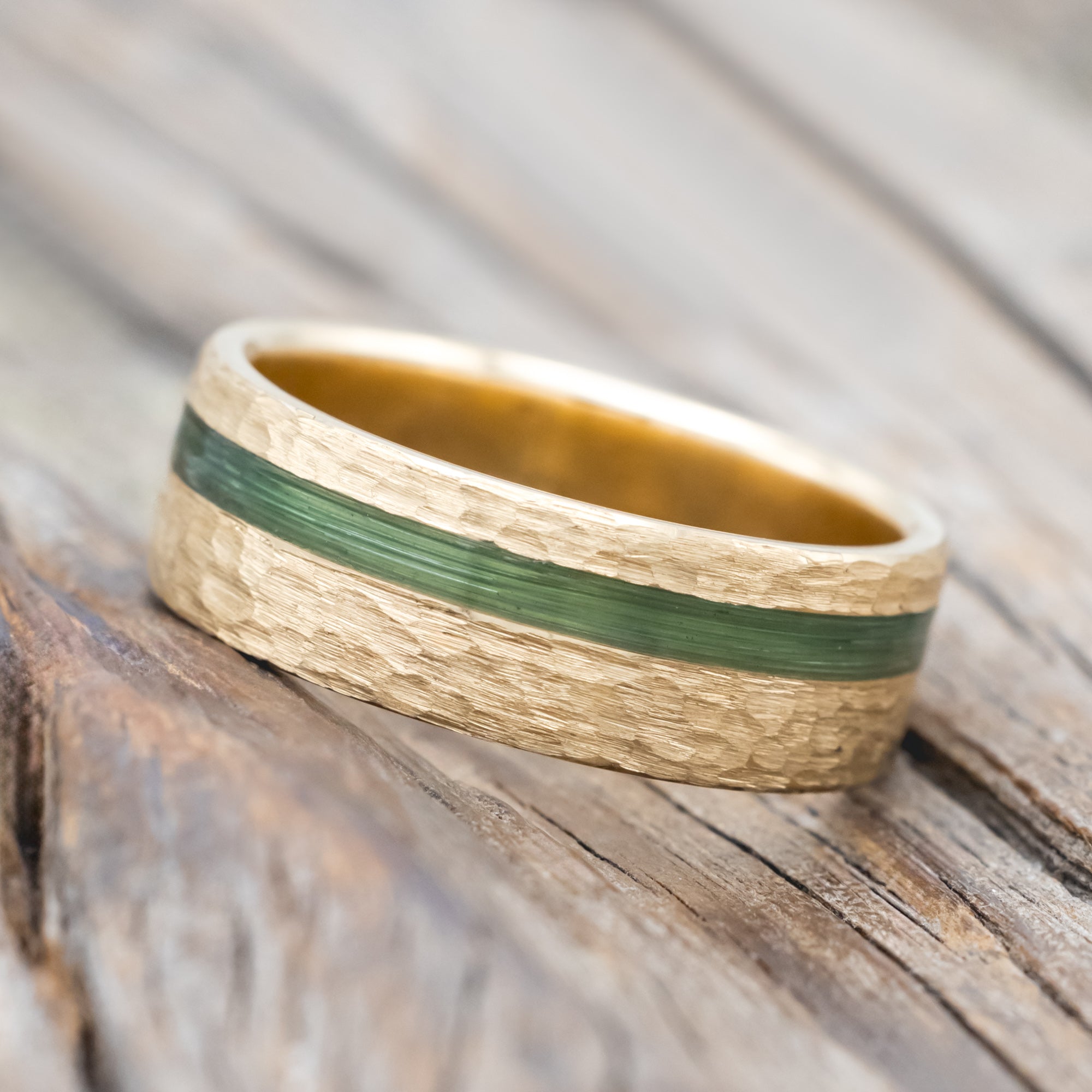 "VERTIGO" - HAMMERED WEDDING BAND WITH FISHING LINE INLAYS-Staghead Designs