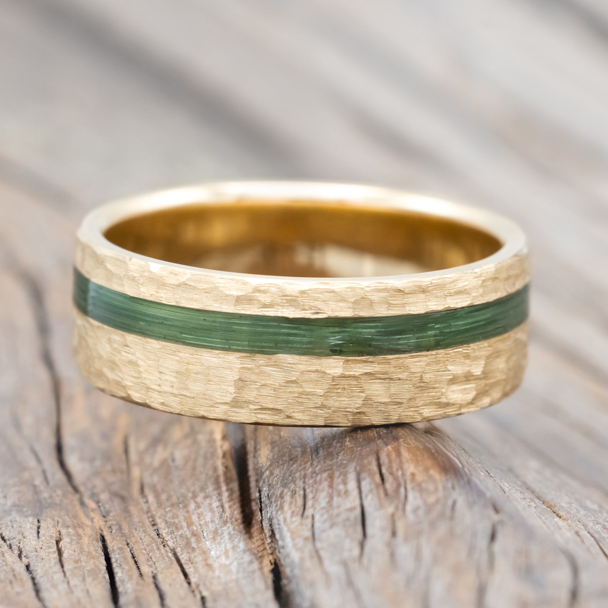 "VERTIGO" - HAMMERED WEDDING BAND WITH FISHING LINE INLAYS-Staghead Designs