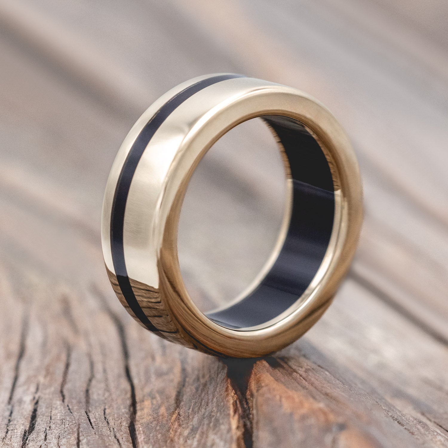 "VERTIGO" - IRONWOOD LINING & INLAY WEDDING RING-Staghead Designs