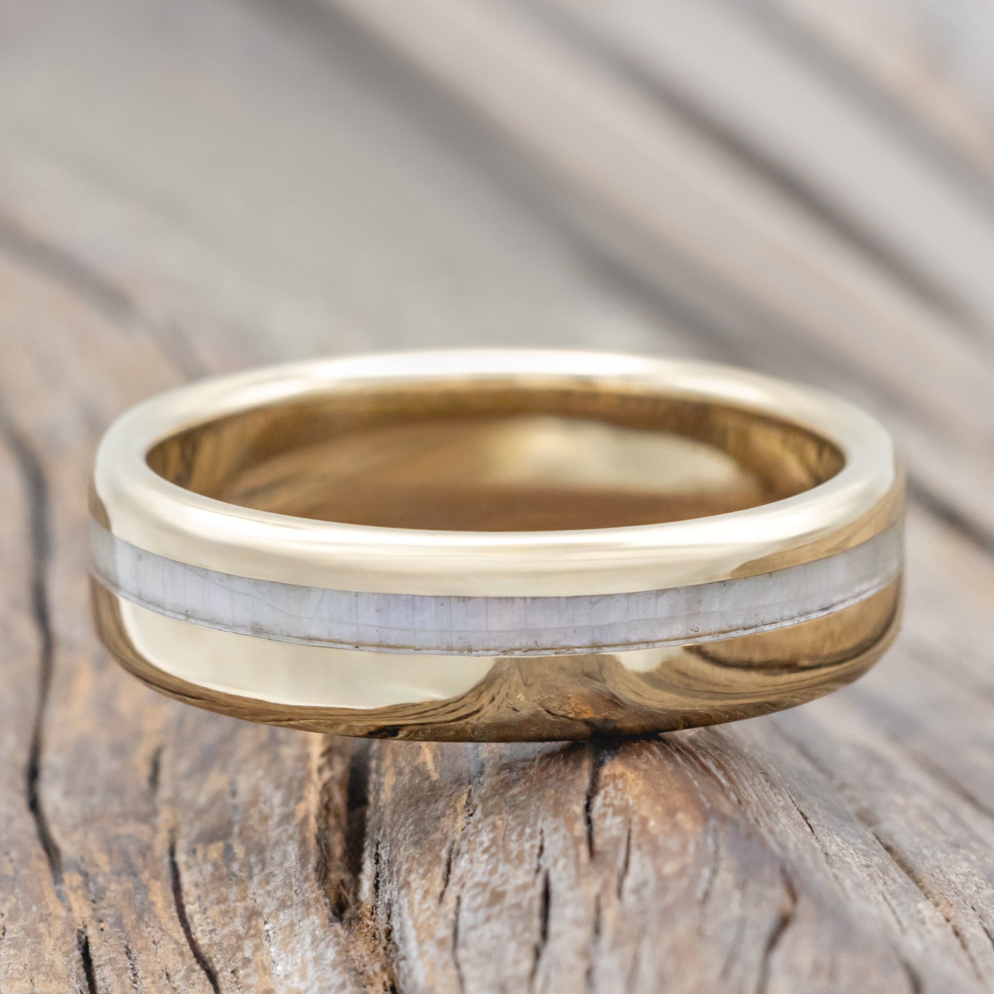 "Vertigo" - Mother Of Pearl Inlay Wedding Band With Custom Finish