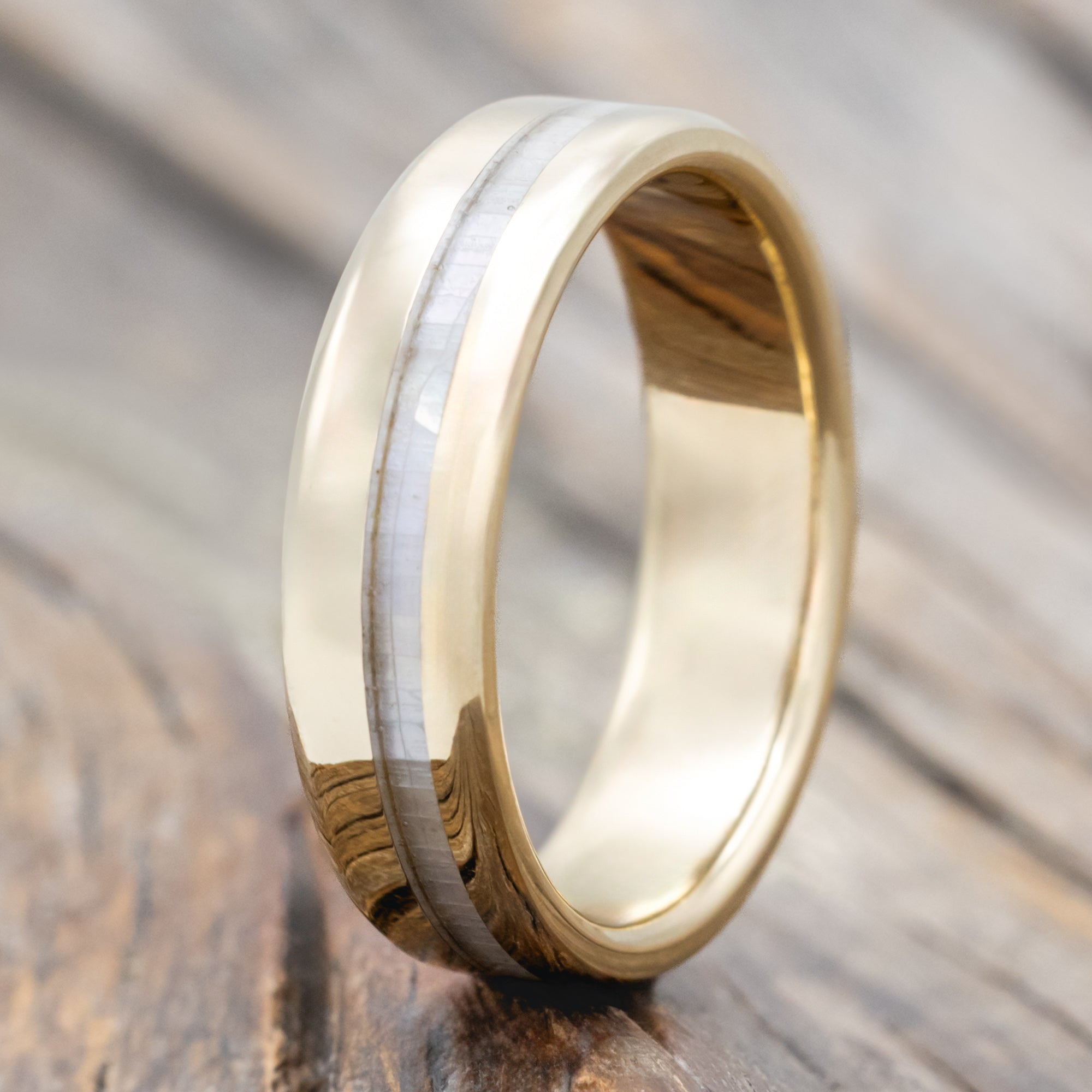 "Vertigo" - Mother Of Pearl Inlay Wedding Band With Custom Finish