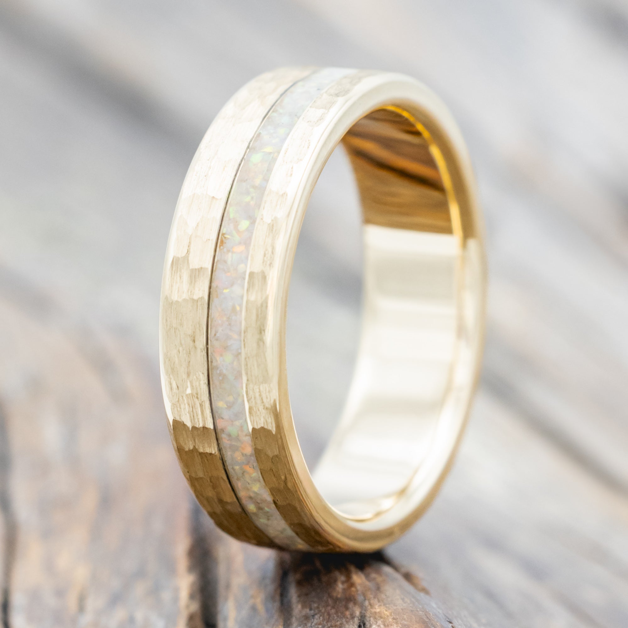 "Vertigo" - Fire & Ice Opal Wedding Band With Custom Finish-Staghead Designs