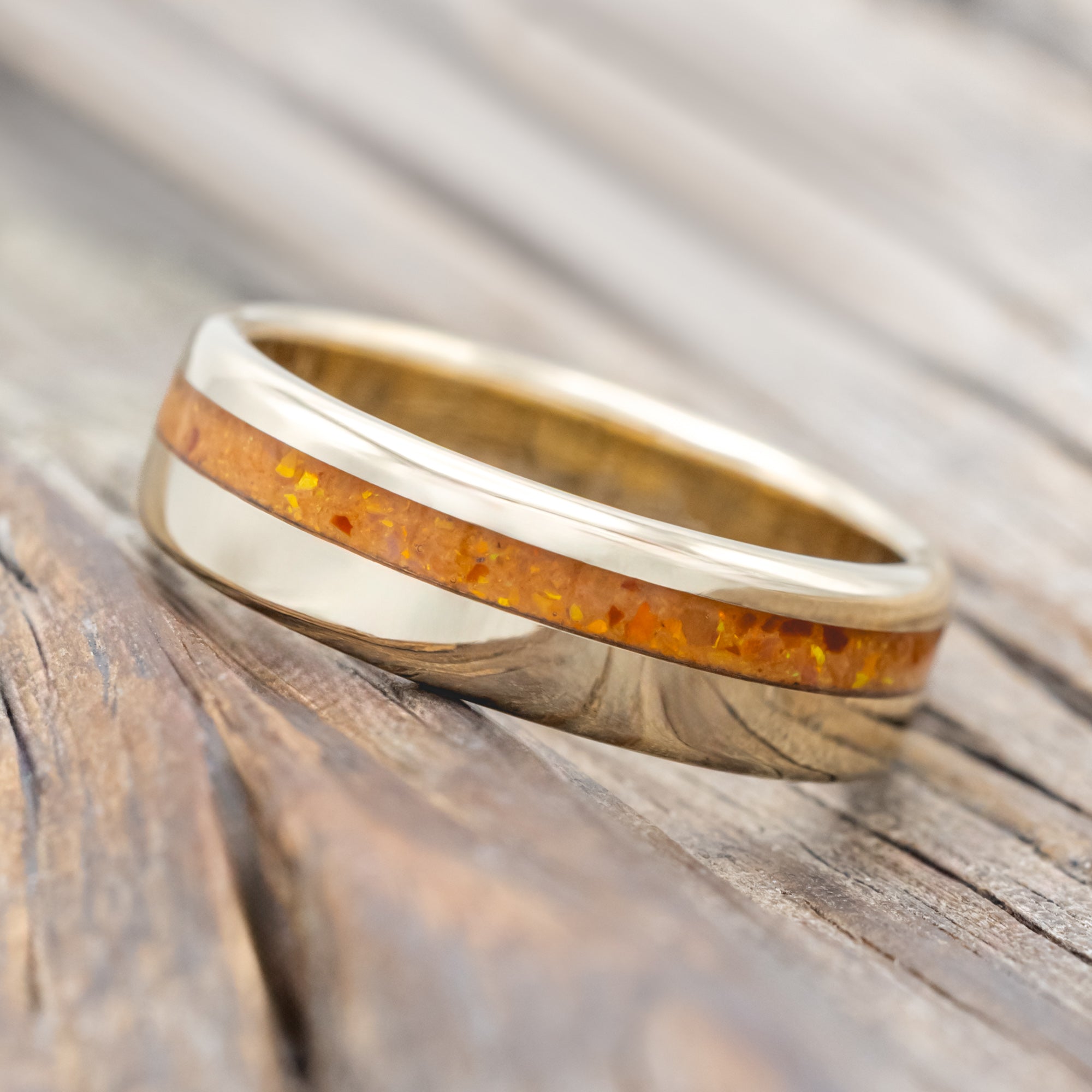 "VERTIGO" - ORANGE OPAL WEDDING RING-Staghead Designs