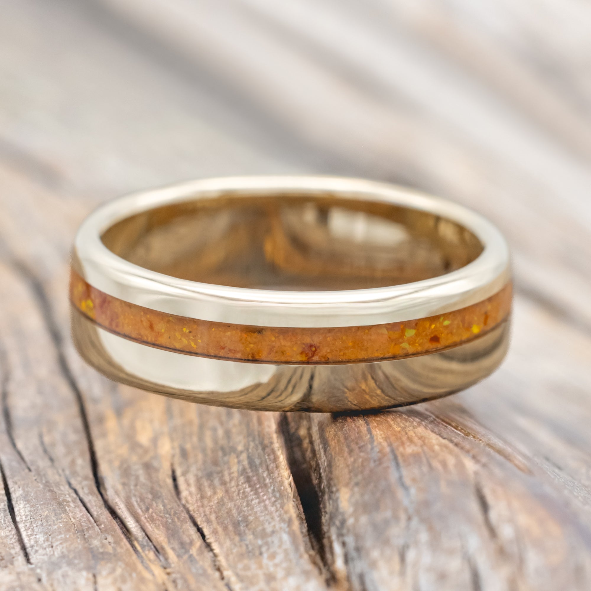 "VERTIGO" - ORANGE OPAL WEDDING RING-Staghead Designs