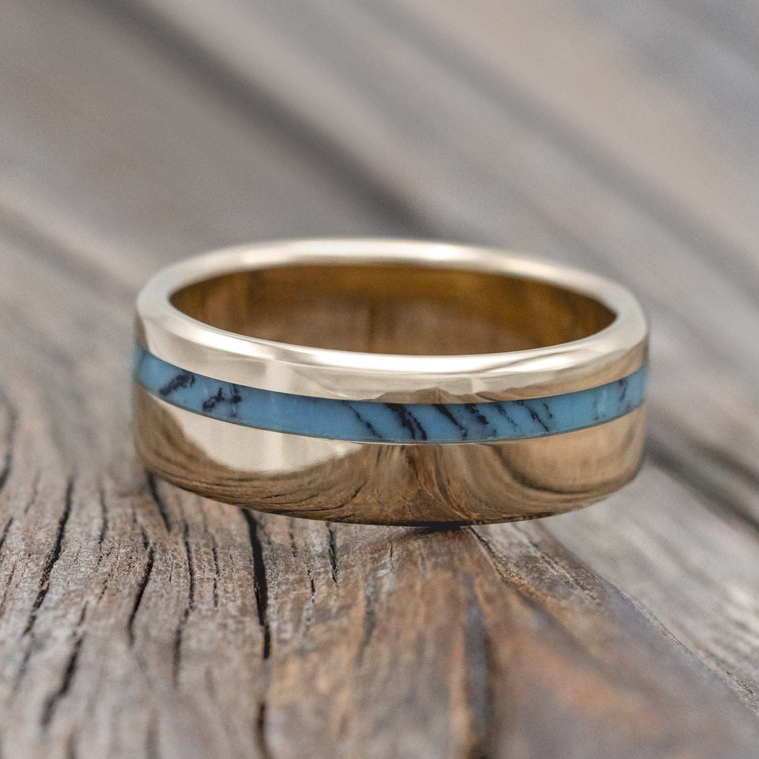 "VERTIGO" - TURQUOISE & BLACK MATRIX TRUSTONE INLAY WEDDING BAND-Staghead Designs