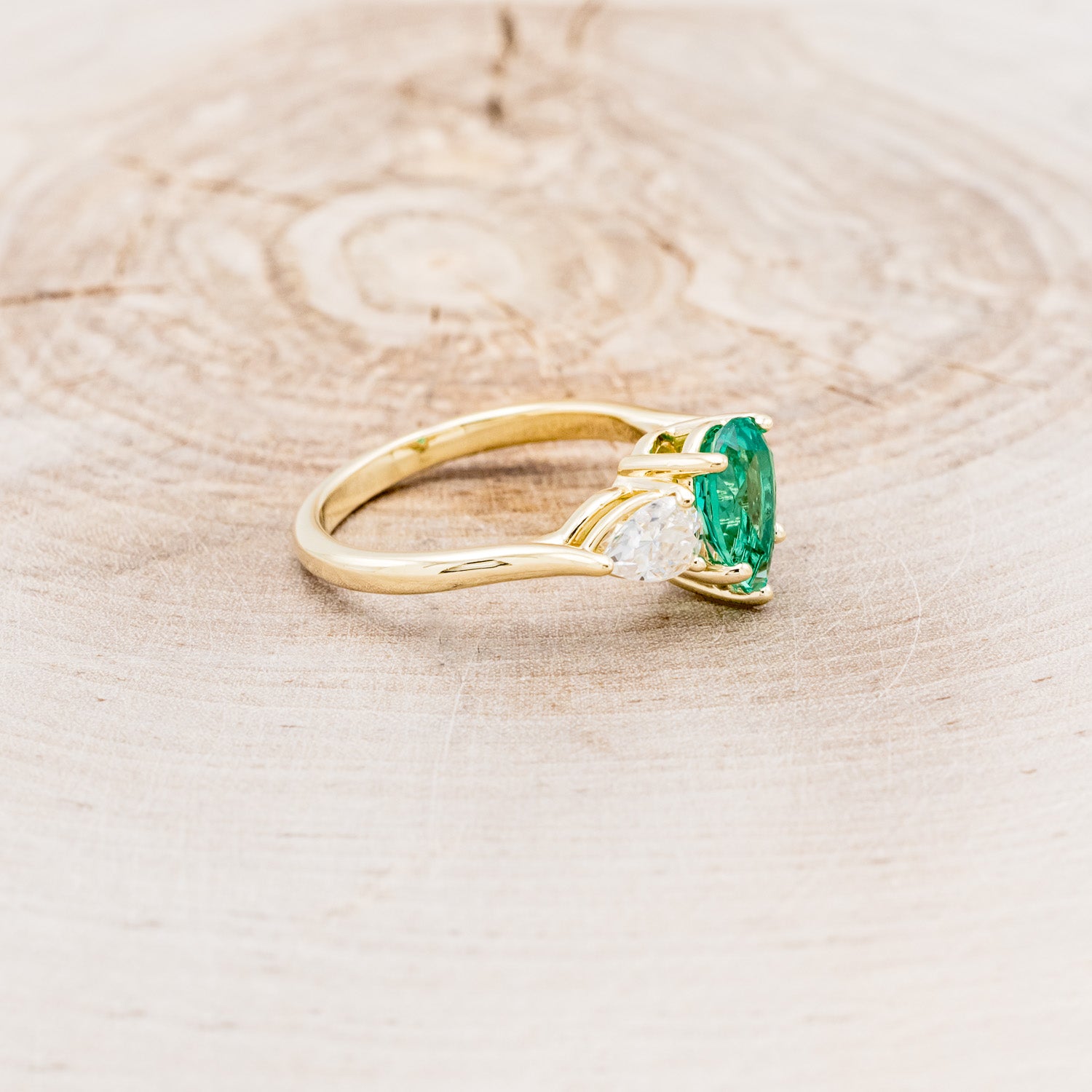 "VOGUE" - PEAR-CUT LAB-GROWN EMERALD ENGAGEMENT RING WITH MOISSANITE ACCENTS-2
