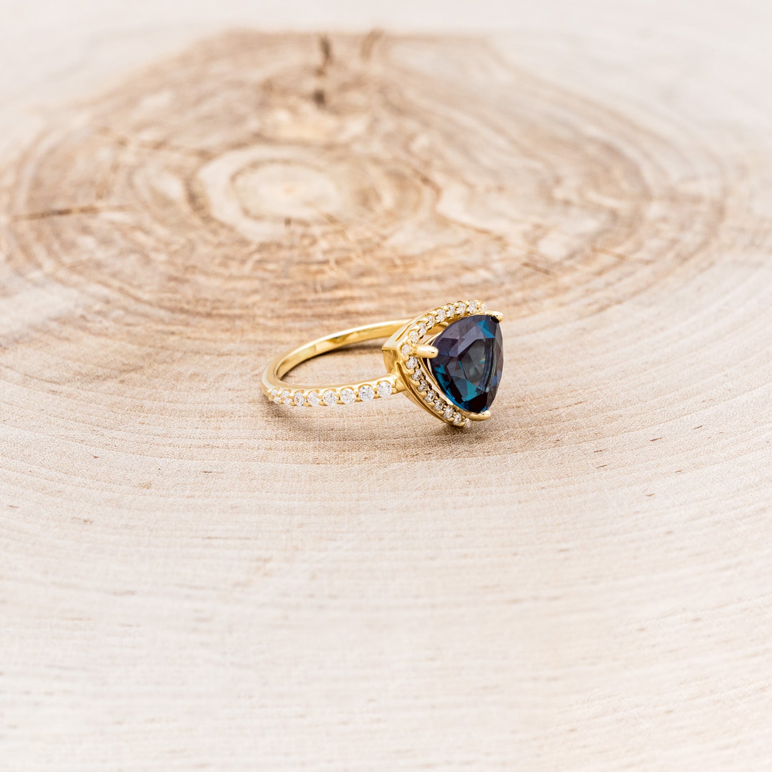 "ELENA" - TRILLION CUT LAB-GROWN ALEXANDRITE ENGAGEMENT RING WITH DIAMOND HALO & ACCENTS-2