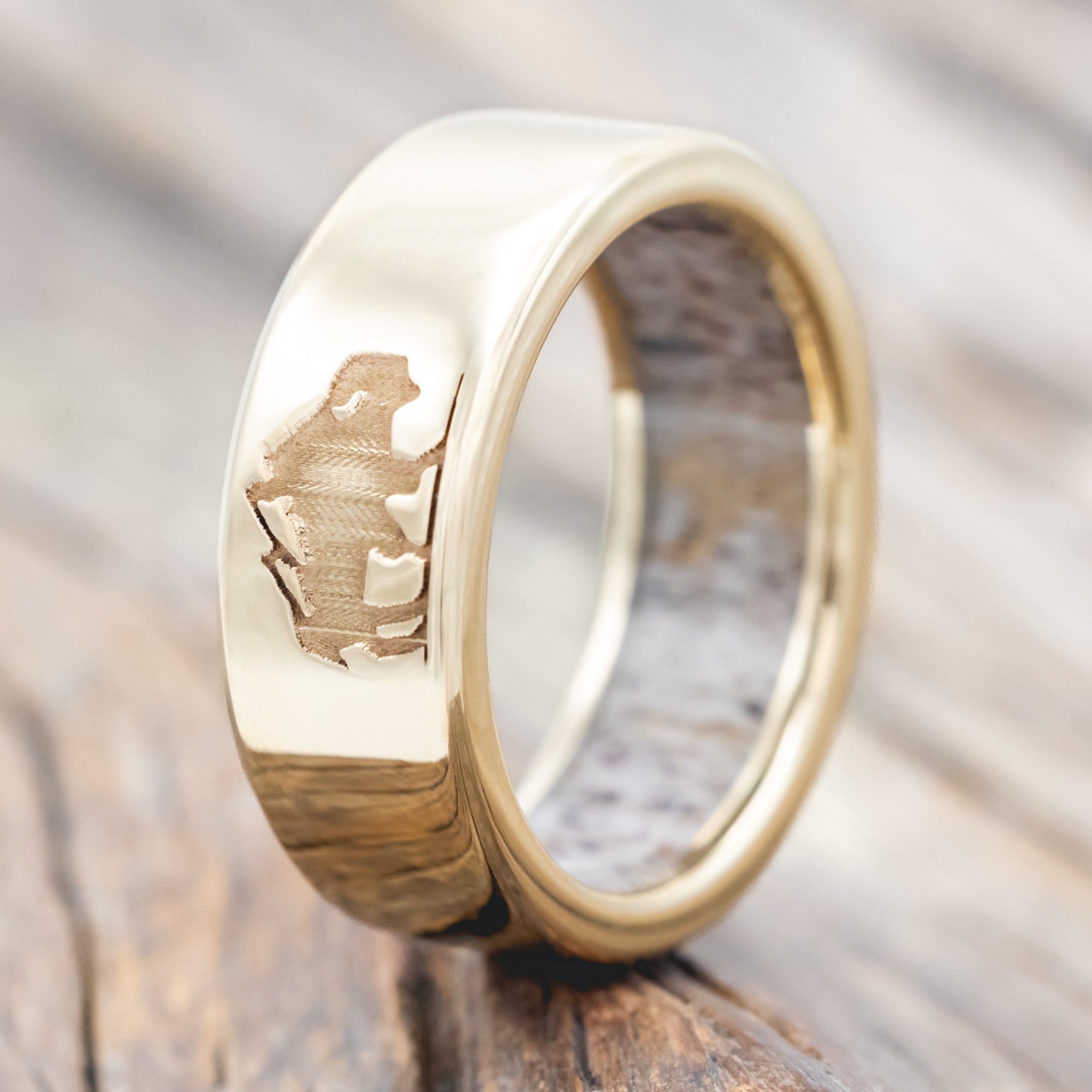 CUSTOM ENGRAVED BISON WEDDING BAND WITH ANTLER LINING-Staghead Designs