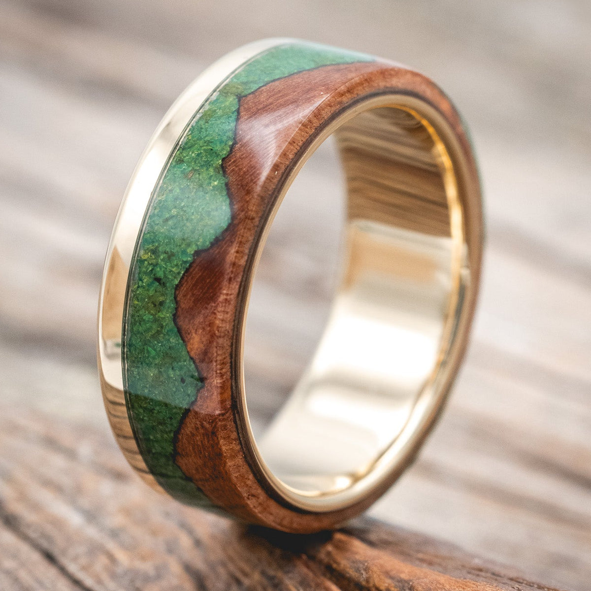 "EZRA" - REDWOOD & MOSS WEDDING RING-Staghead Designs