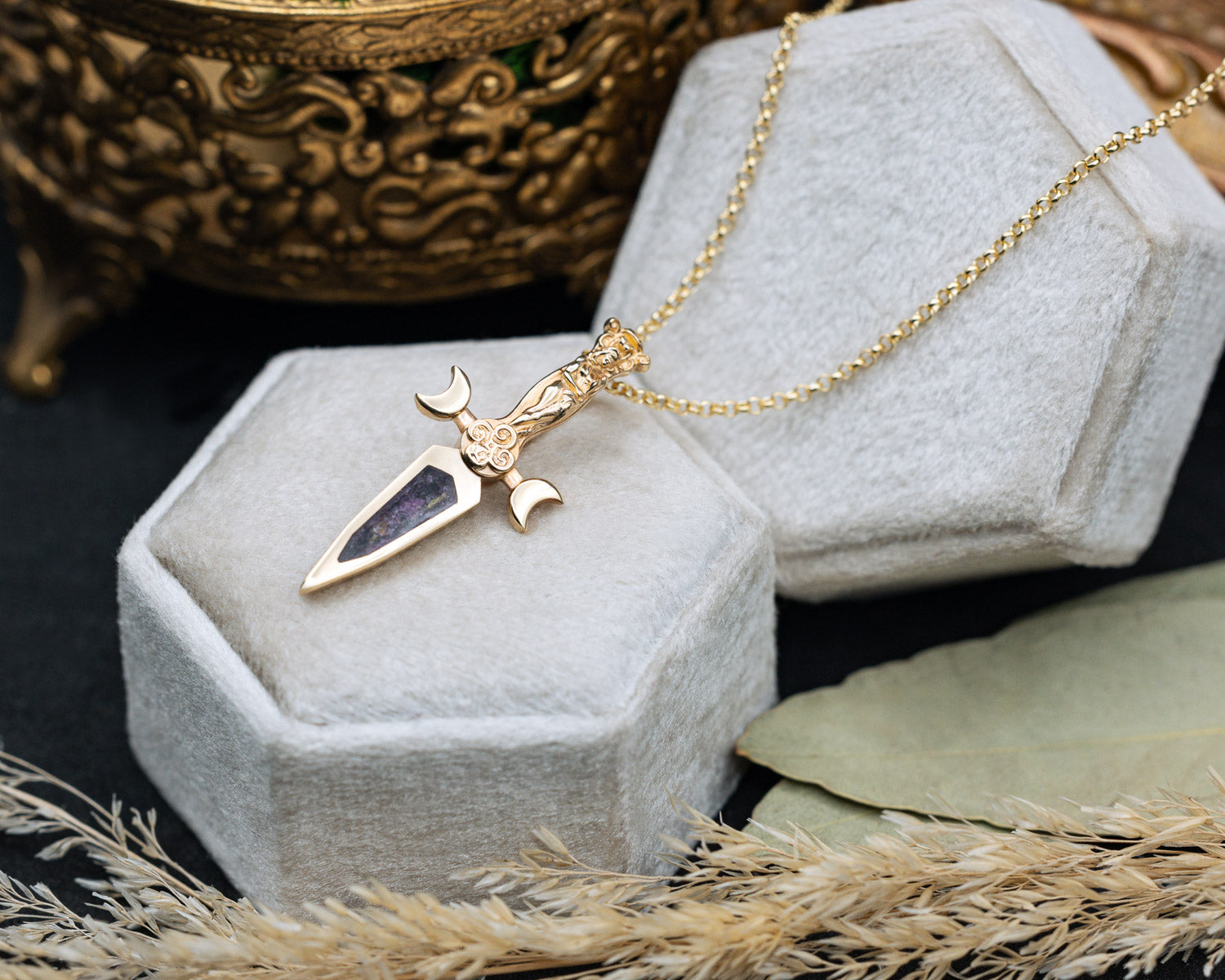 GODDESS DAGGER PENDANT WITH MIXED FLOWER PETAL INLAY-Staghead Designs