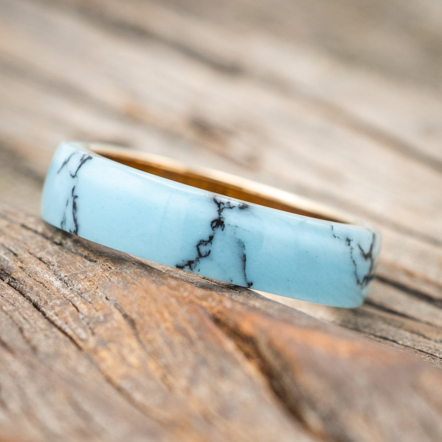"HAVEN" - TURQUOISE & BLACK MATRIX TRUSTONE WEDDING BAND-Staghead Designs