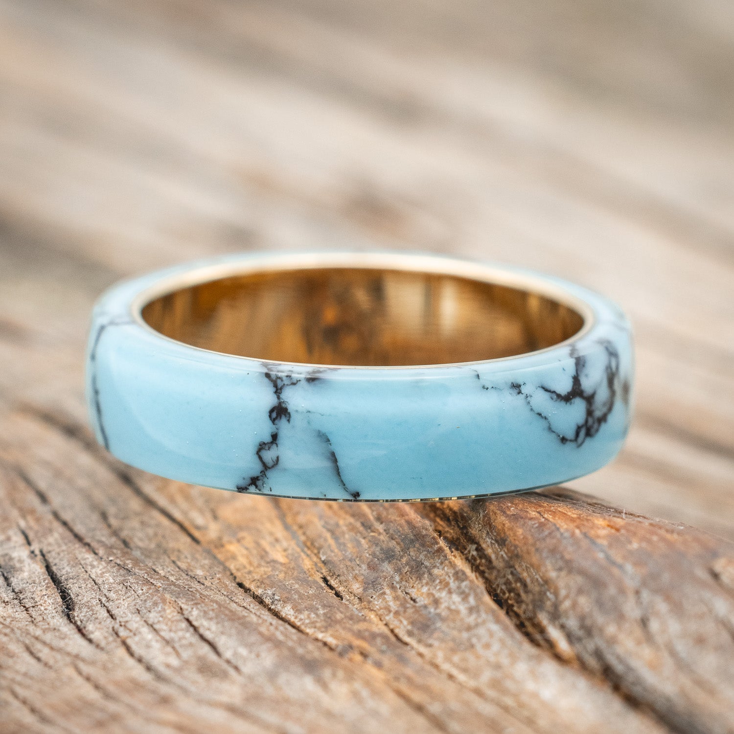 "HAVEN" - TURQUOISE & BLACK MATRIX TRUSTONE WEDDING BAND-Staghead Designs