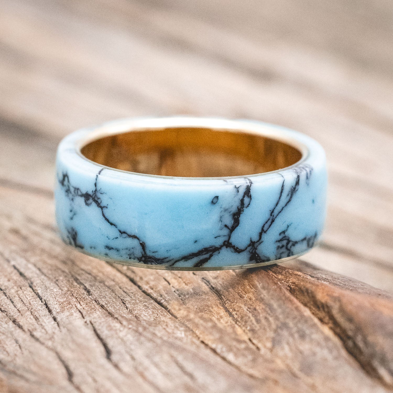 "HAVEN" - TURQUOISE & BLACK MATRIX TRUSTONE WEDDING BAND-Staghead Designs