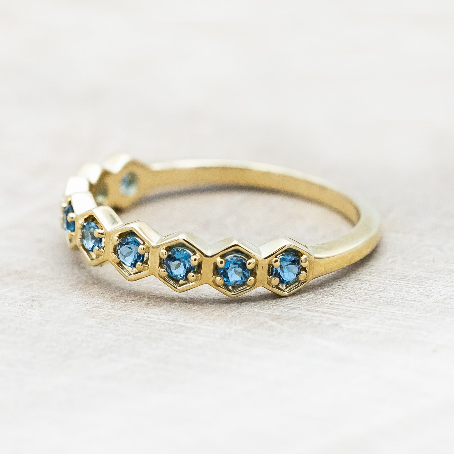 LONDON BLUE TOPAZ HEXAGON STACKING BAND-Staghead Designs