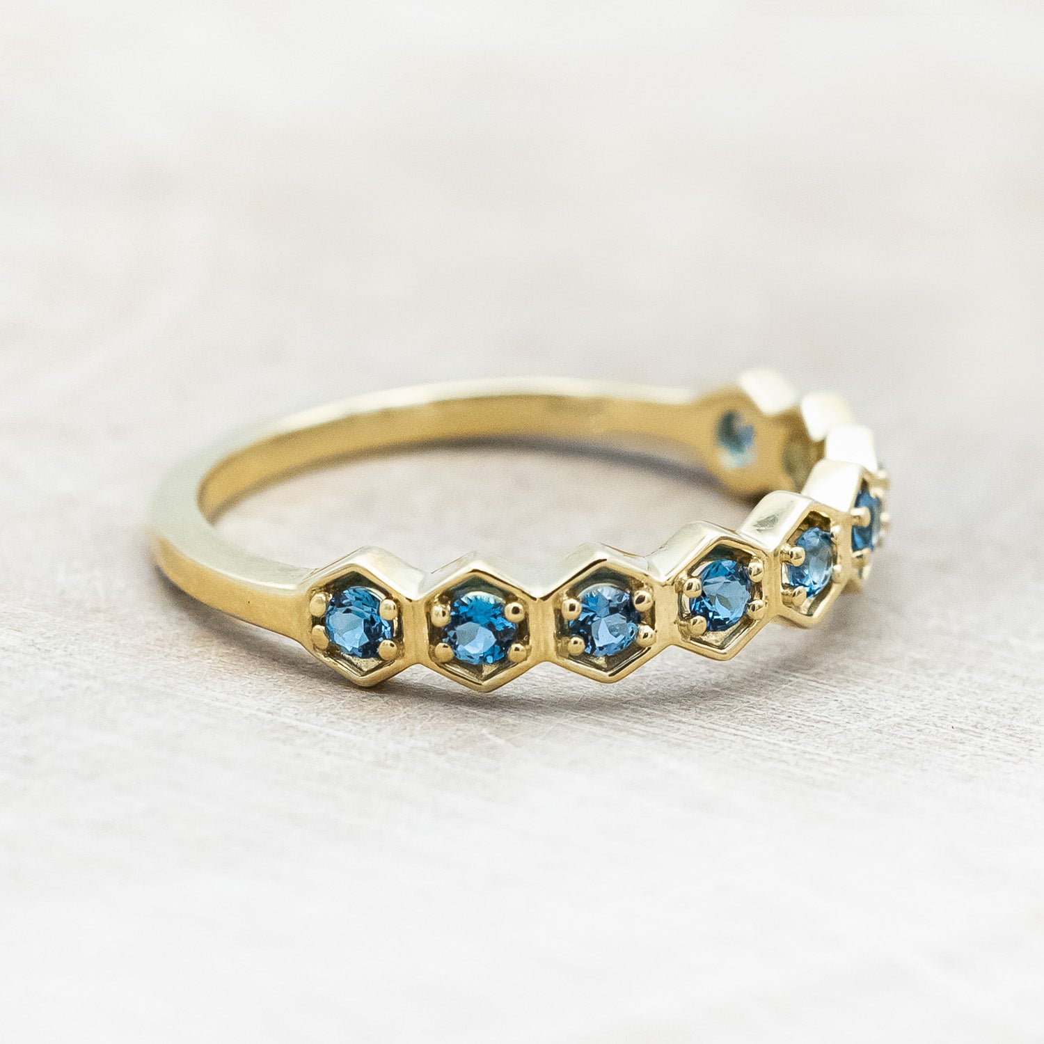 LONDON BLUE TOPAZ HEXAGON STACKING BAND-Staghead Designs