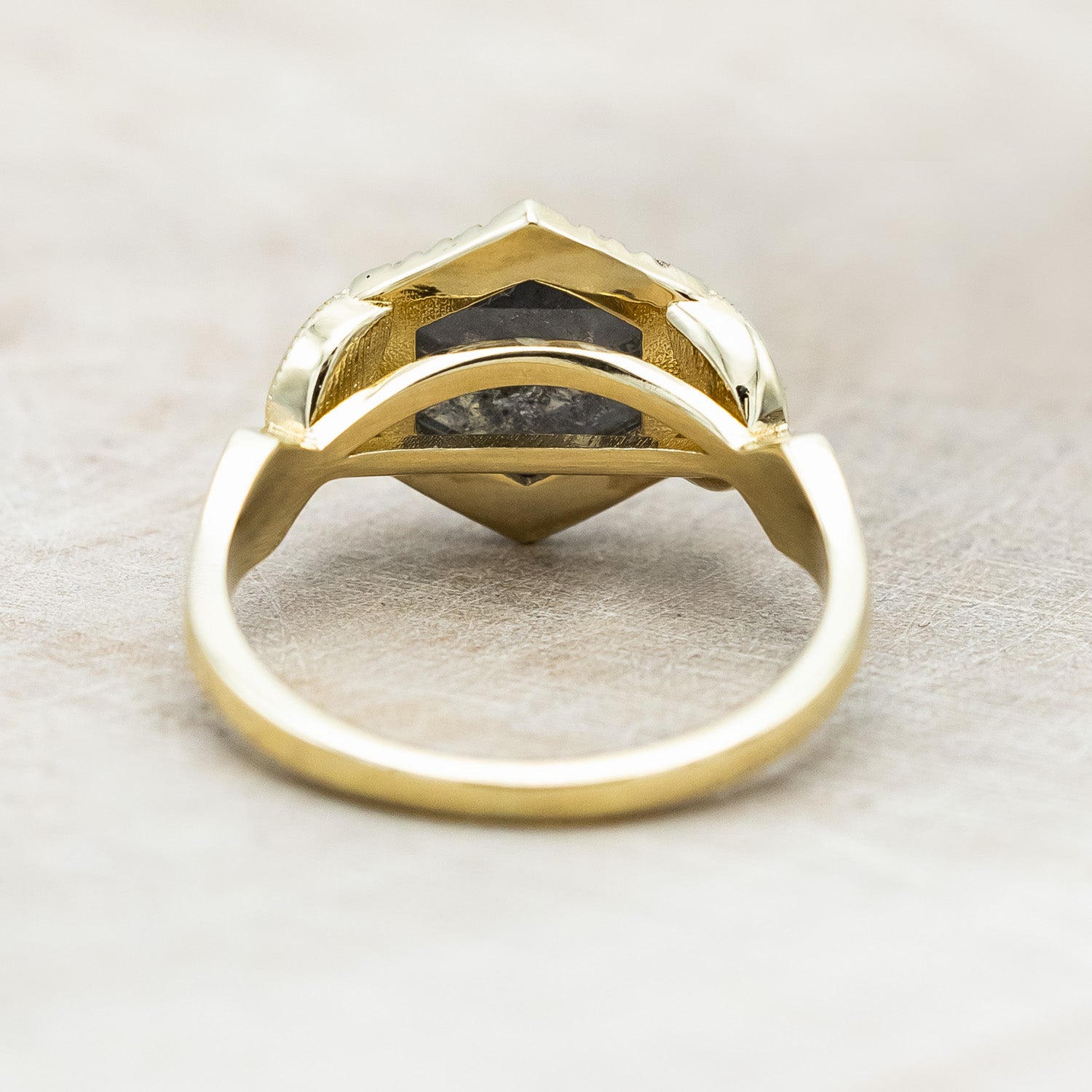 "LUCY IN THE SKY" - HEXAGON ROSECUT SALT & PEPPER ENGAGEMENT RING WITH JET STONE INLAYS-Staghead Designs
