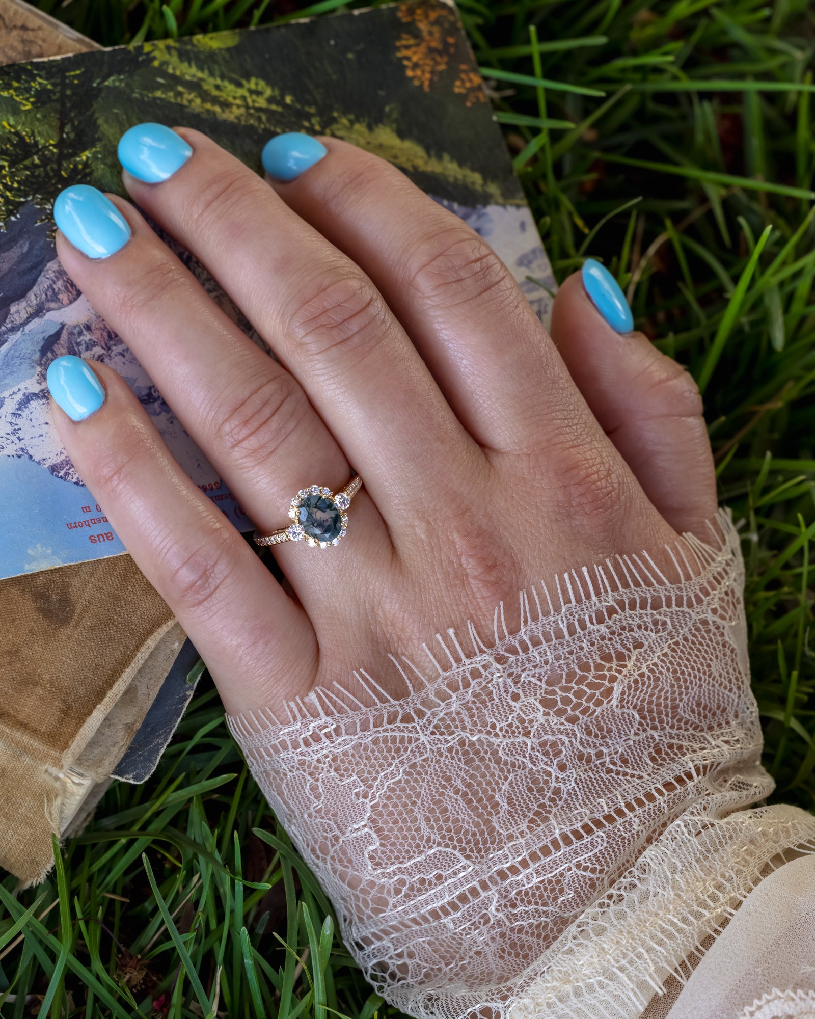 "OPHELIA" - OVAL CUT ENGAGEMENT RING WITH DIAMOND HALO & ACCENTS-Staghead Designs