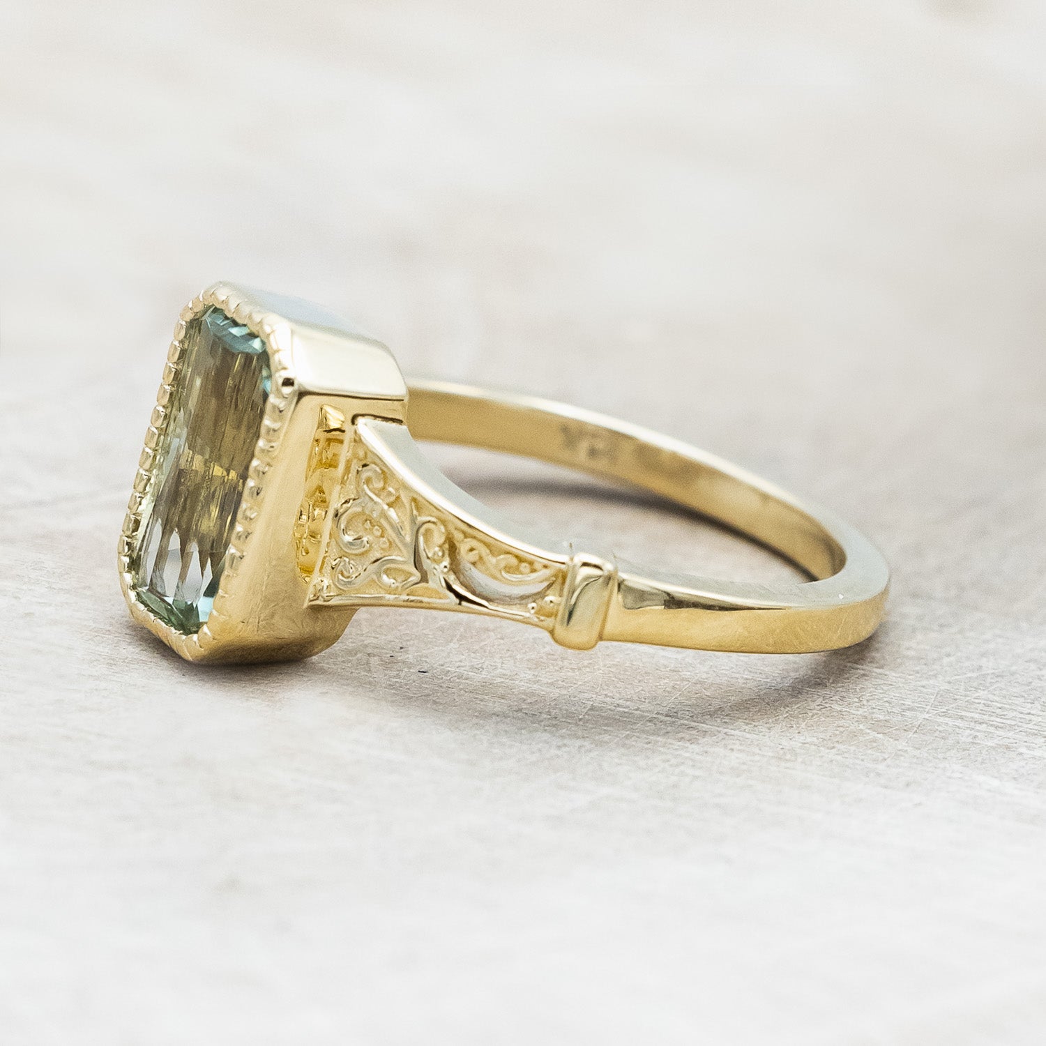 ONE-OF-A-KIND - "SELENE" - RADIANT CUT NATURAL GREEN SAPPHIRE ENGAGEMENT RING-Staghead Designs