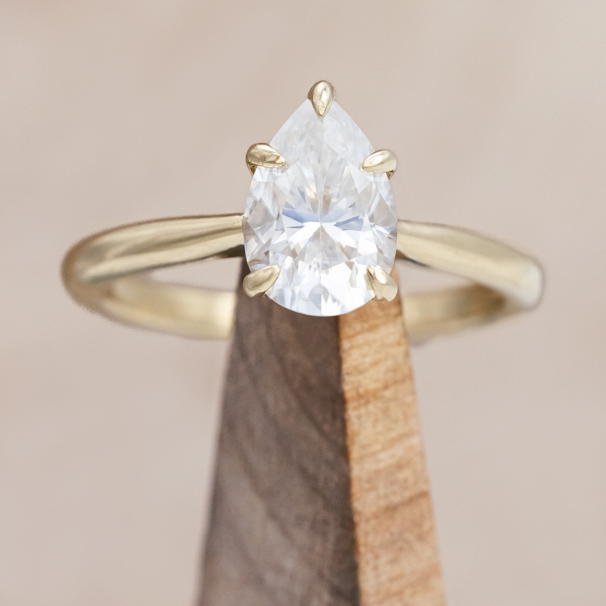 SOLITAIRE PEAR CUT MOISSANITE ENGAGEMENT RING WITH ORANGE & BLUE OPAL INLAID RING GUARD-Staghead Designs