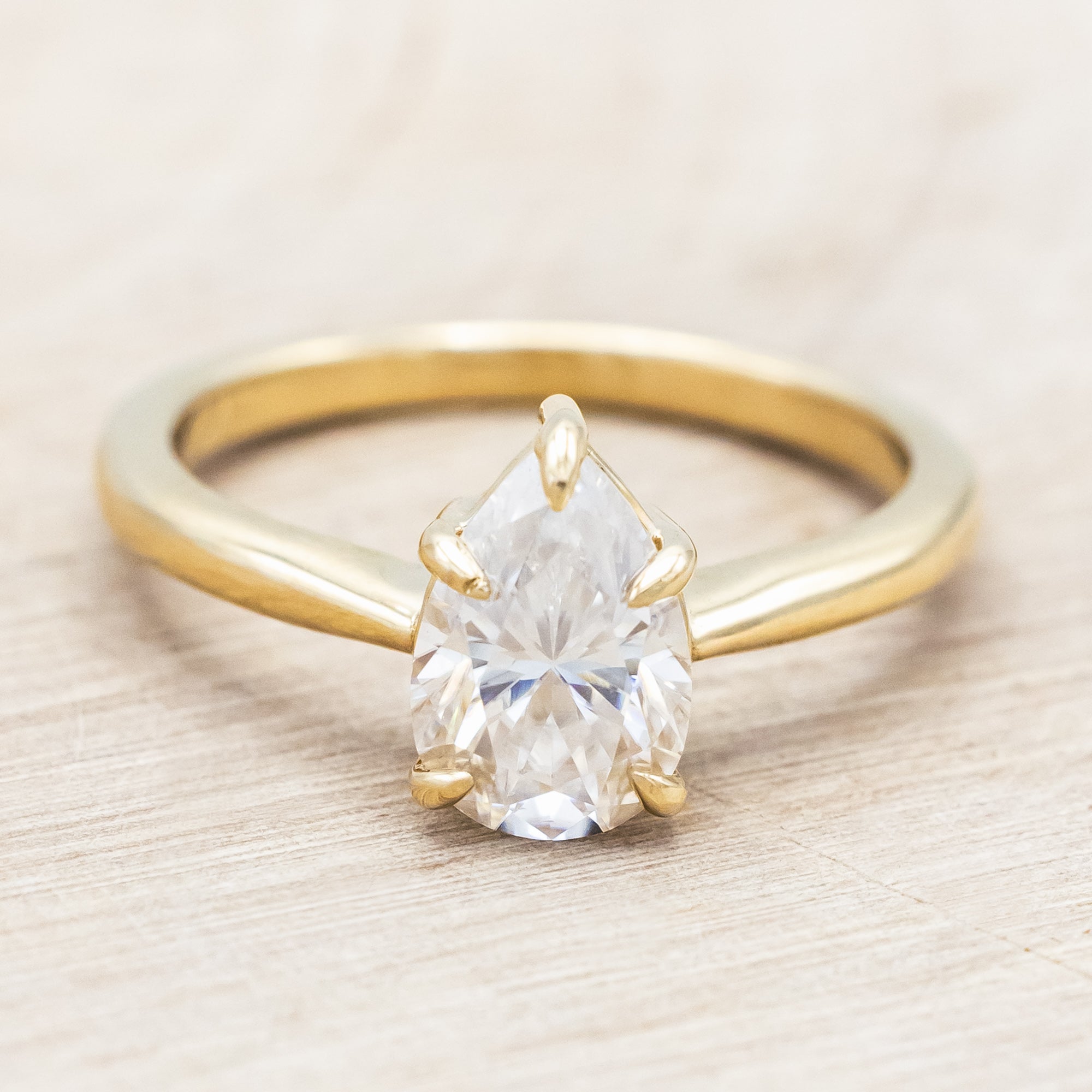 SOLITAIRE PEAR CUT MOISSANITE ENGAGEMENT RING WITH ORANGE & BLUE OPAL INLAID RING GUARD-Staghead Designs