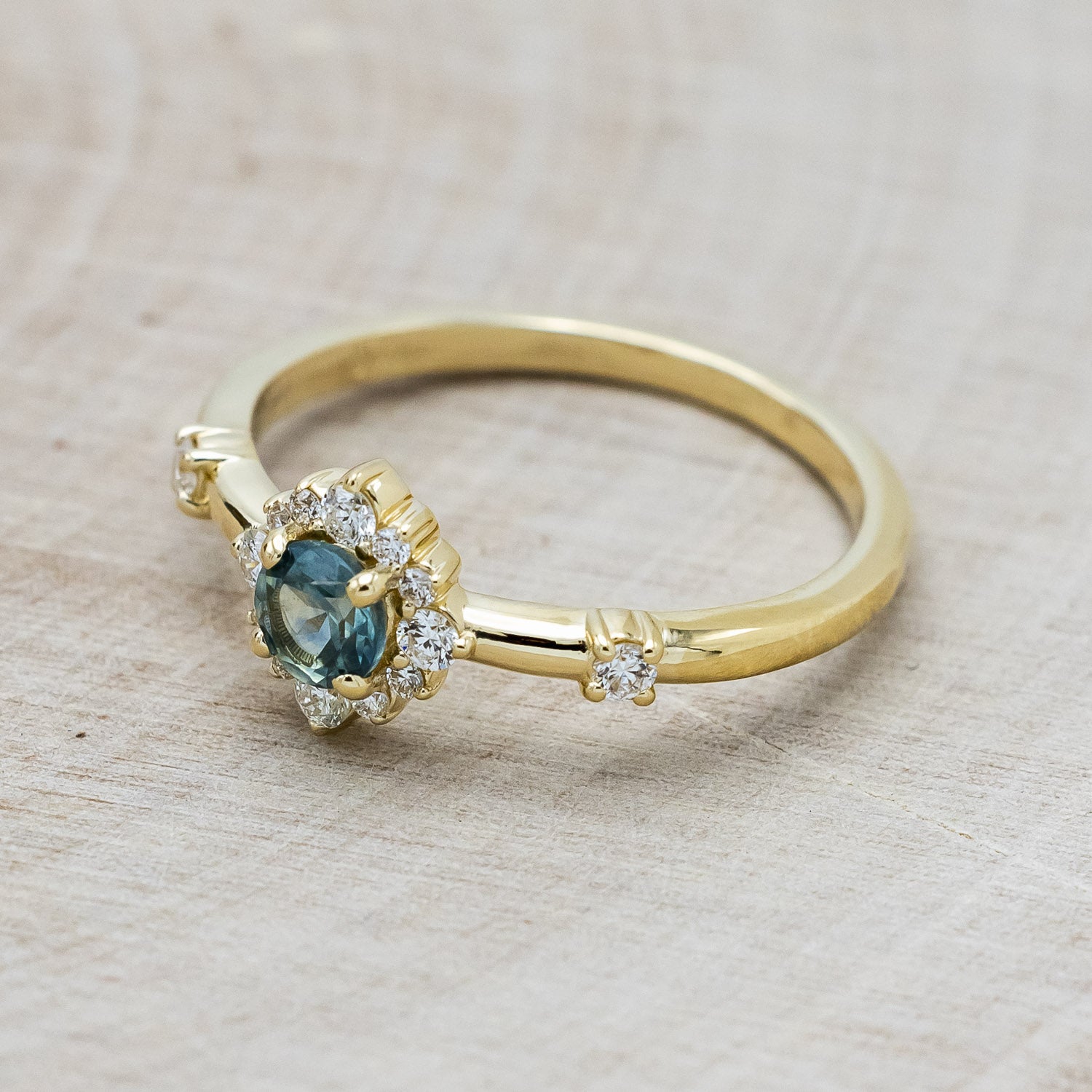 "Starla" - Round Cut Denim Montana Sapphire Starburst Engagement Ring