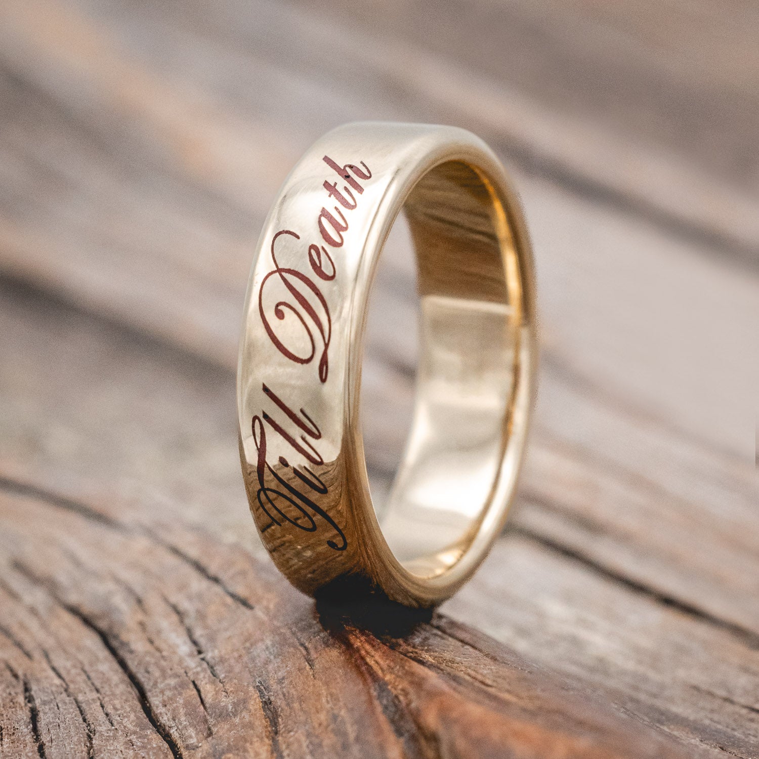 "TILL DEATH" - GLOWING ENGRAVED WEDDING RING-Staghead Designs