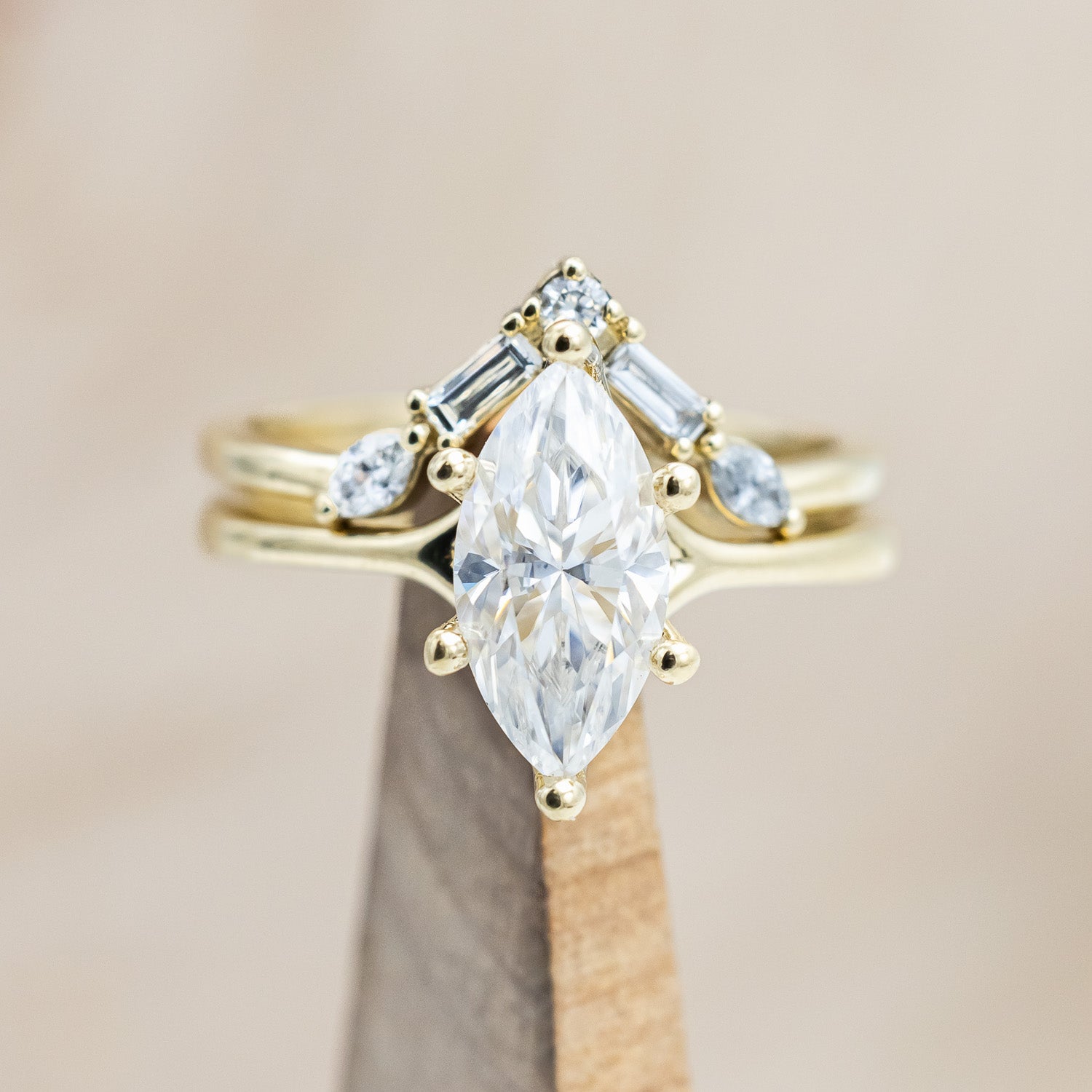 "TULIP" - MARQUISE MOISSANITE ENGAGEMENT RING WITH "MELODY" DIAMOND STACKING BAND-Staghead Designs