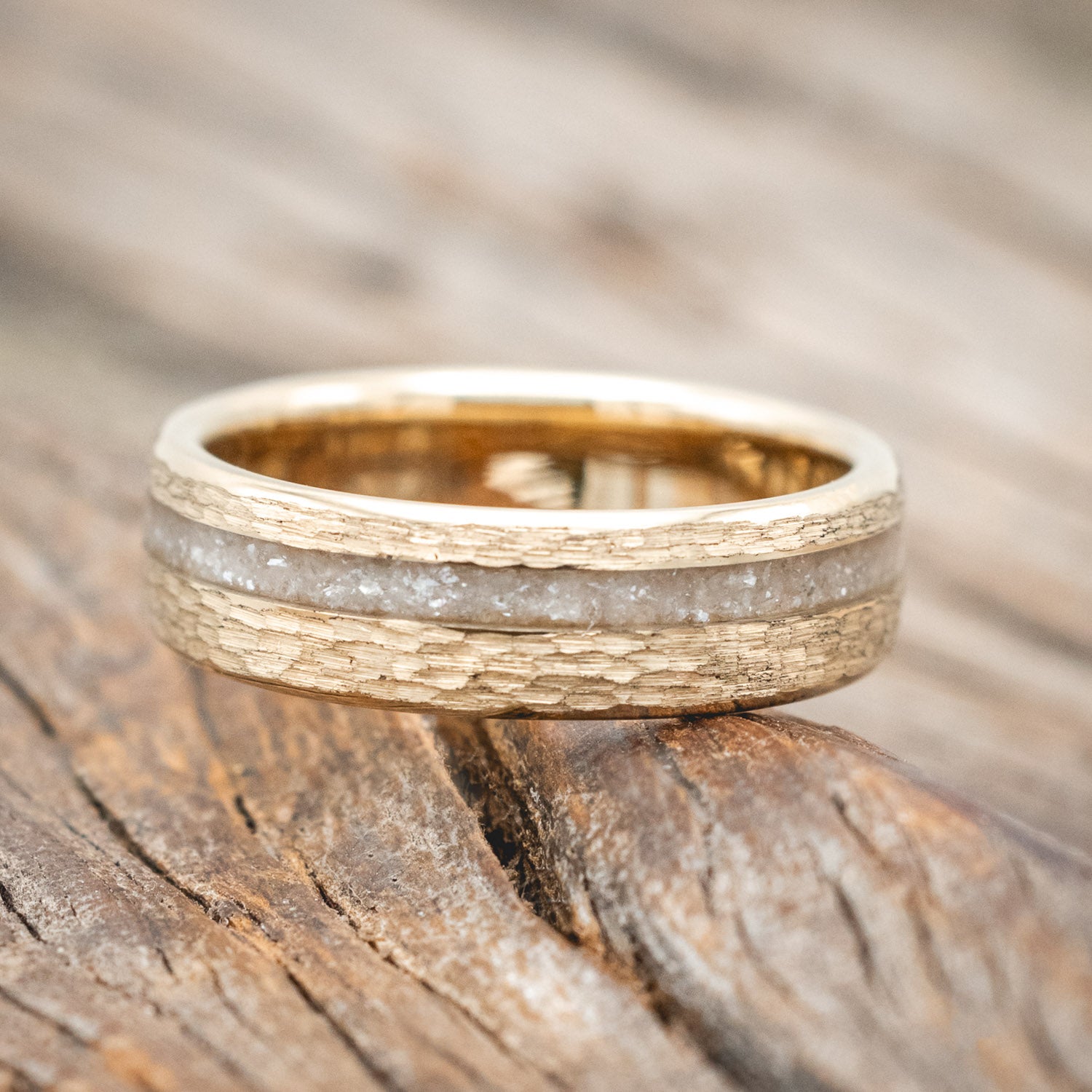 "VERTIGO" - MATCHING SET OF DIAMOND DUST WEDDING BANDS WITH HAMMERED FINISH-Staghead Designs