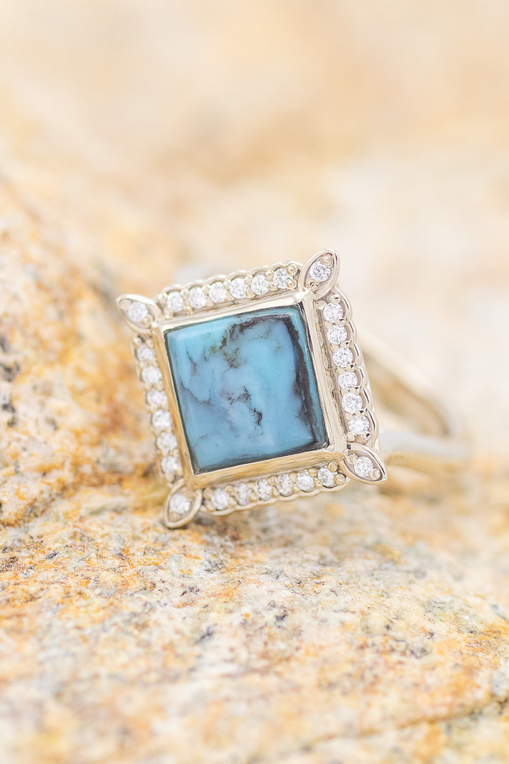 "ZARA" - BEZEL TURQUOISE & DIAMOND ACCENTS ENGAGEMENT RING-1