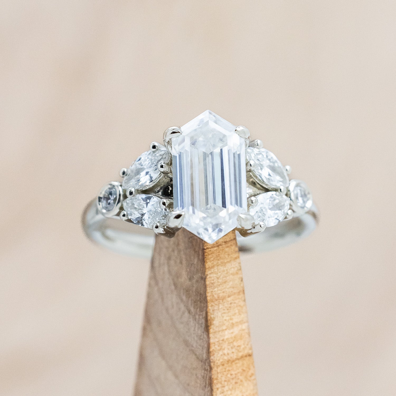 "ZIA" - HEXAGON MOISSANITE ENGAGEMENT RING WITH ACCENTS-Staghead Designs