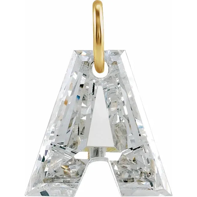 Diamond pendant shaped like the letter 'A' on a white background