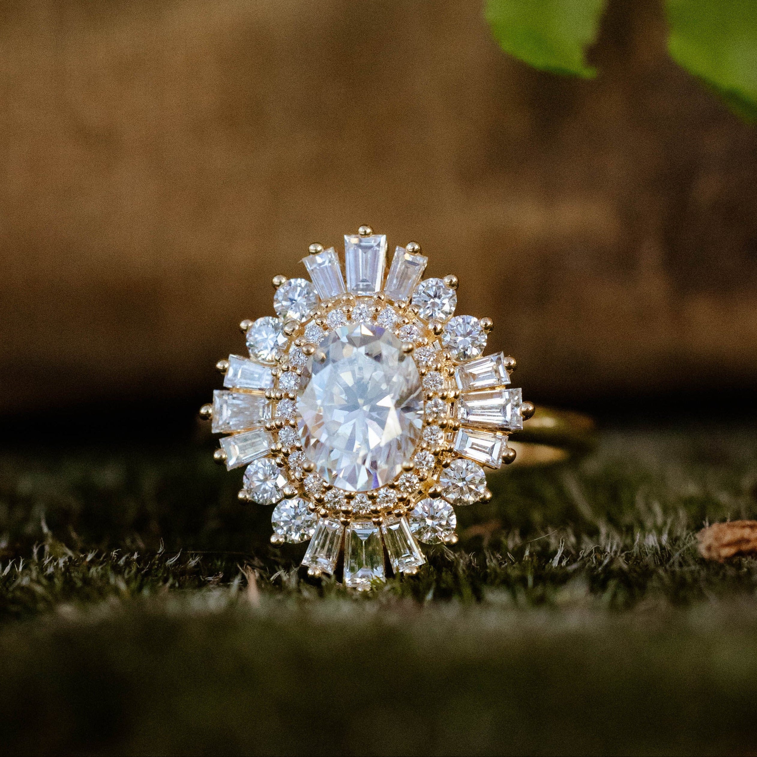 "APHRODITE" - OVAL CUT MOISSANITE ENGAGEMENT RING WITH DIAMOND HALO-Staghead Designs