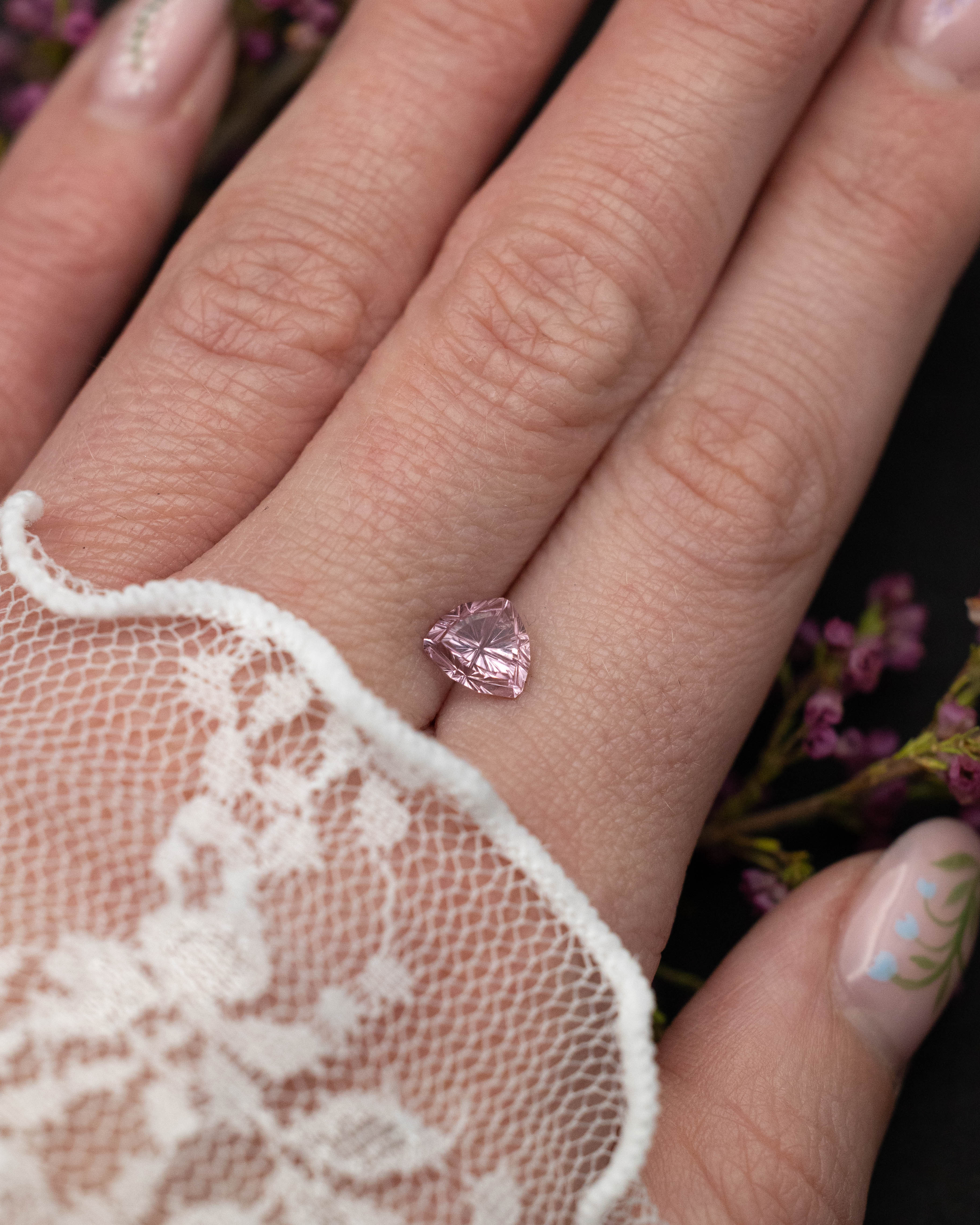 1.95ct 7.1x6.3x4.75mm TRILLION STARBRITE CUT PINK DRAGON MALAYA GARNET-Staghead Designs