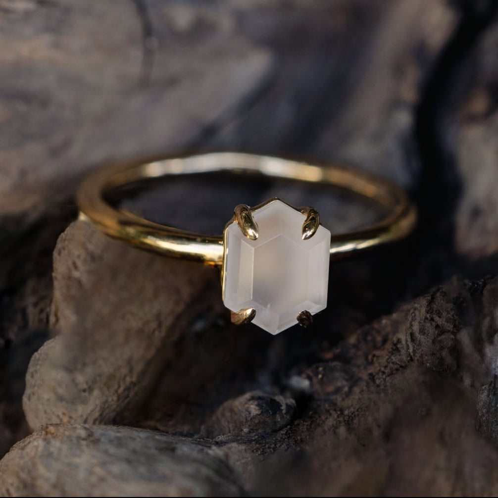 "Aurum" - Hexagon Cut Solitaire Engagement Ring-Staghead Designs