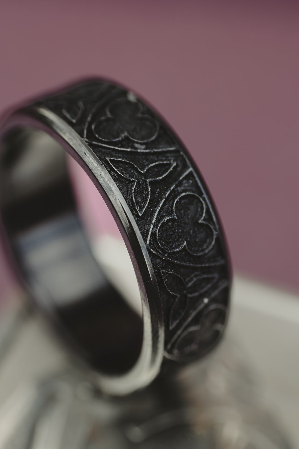 "ALISTAIR" - CUSTOM EMBOSSED VICTORIAN GOTHIC-INSPIRED WEDDING RING-Staghead Designs