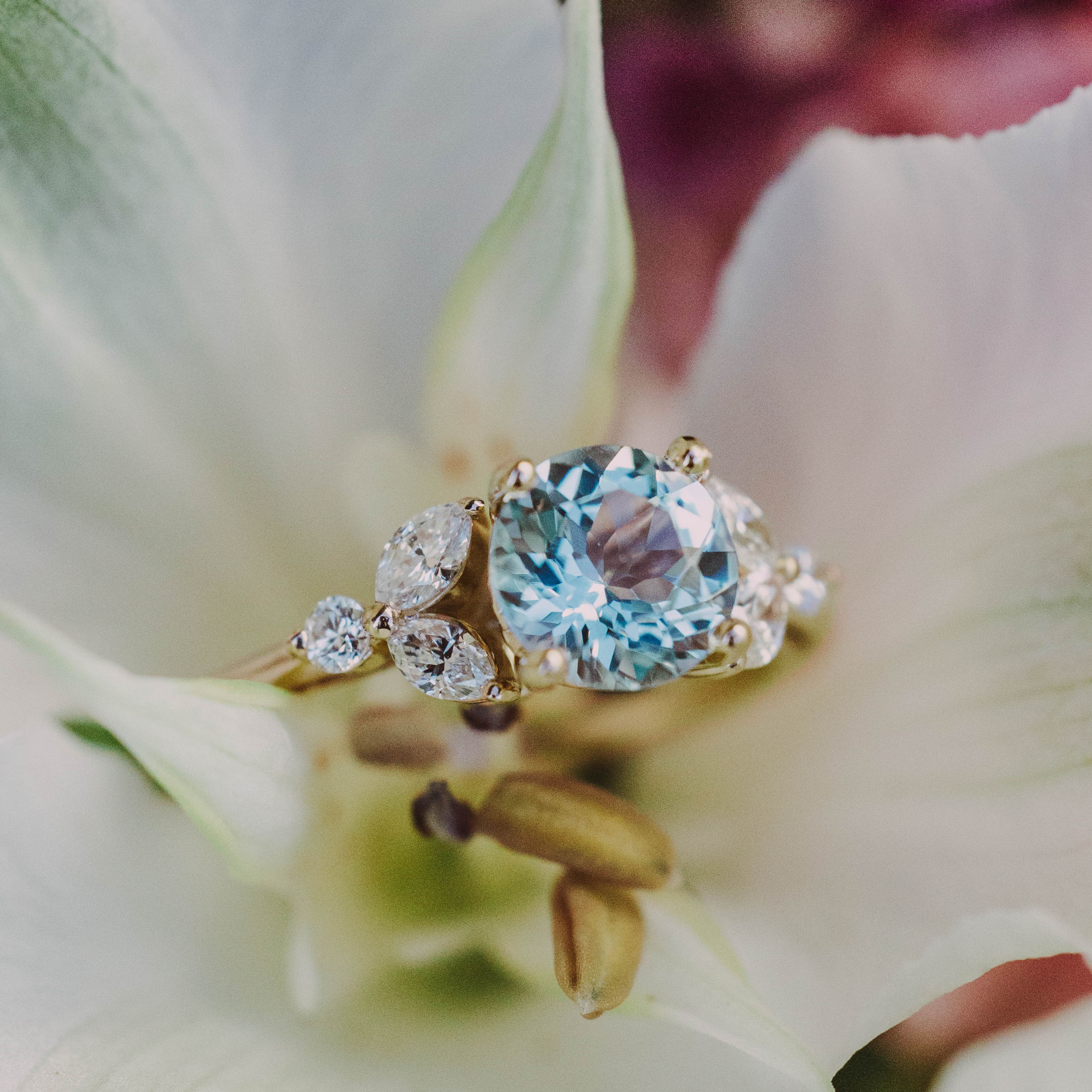 "BLOSSOM" - ROUND CUT ENGAGEMENT RING WITH DIAMOND ACCENTS-Staghead Designs