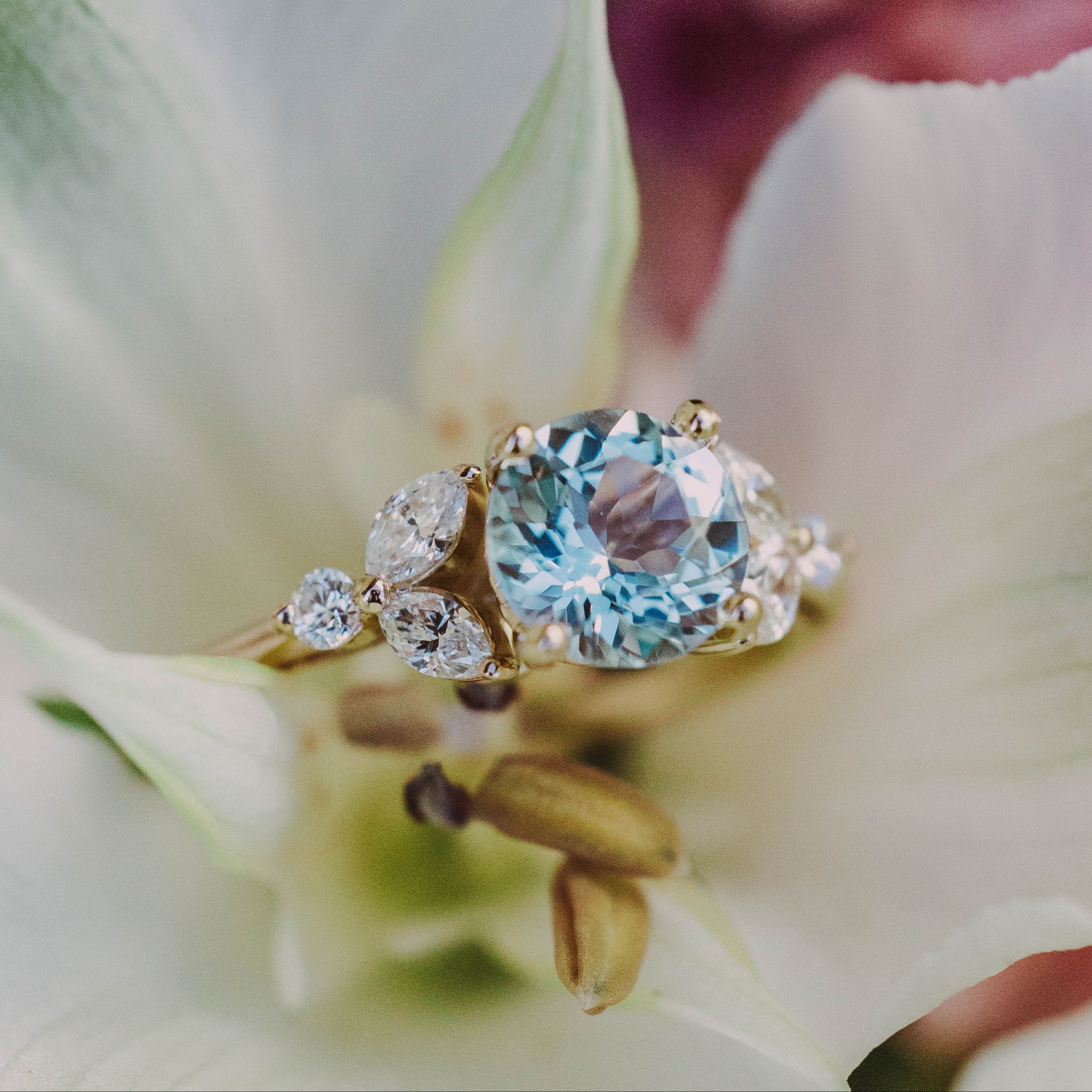 "BLOSSOM" - ROUND CUT ENGAGEMENT RING WITH DIAMOND ACCENTS-Staghead Designs