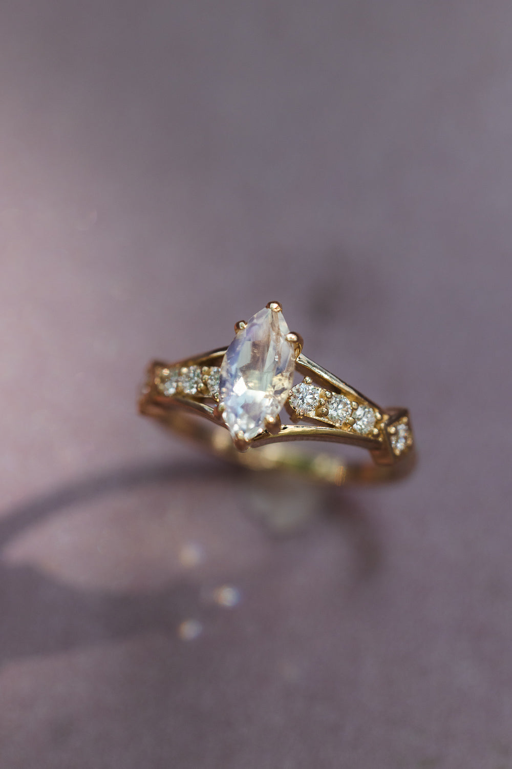 "PERSEPHONE" - MARQUISE CUT MOONSTONE ENGAGEMENT RING WITH DIAMOND ACCENTS-Staghead Designs