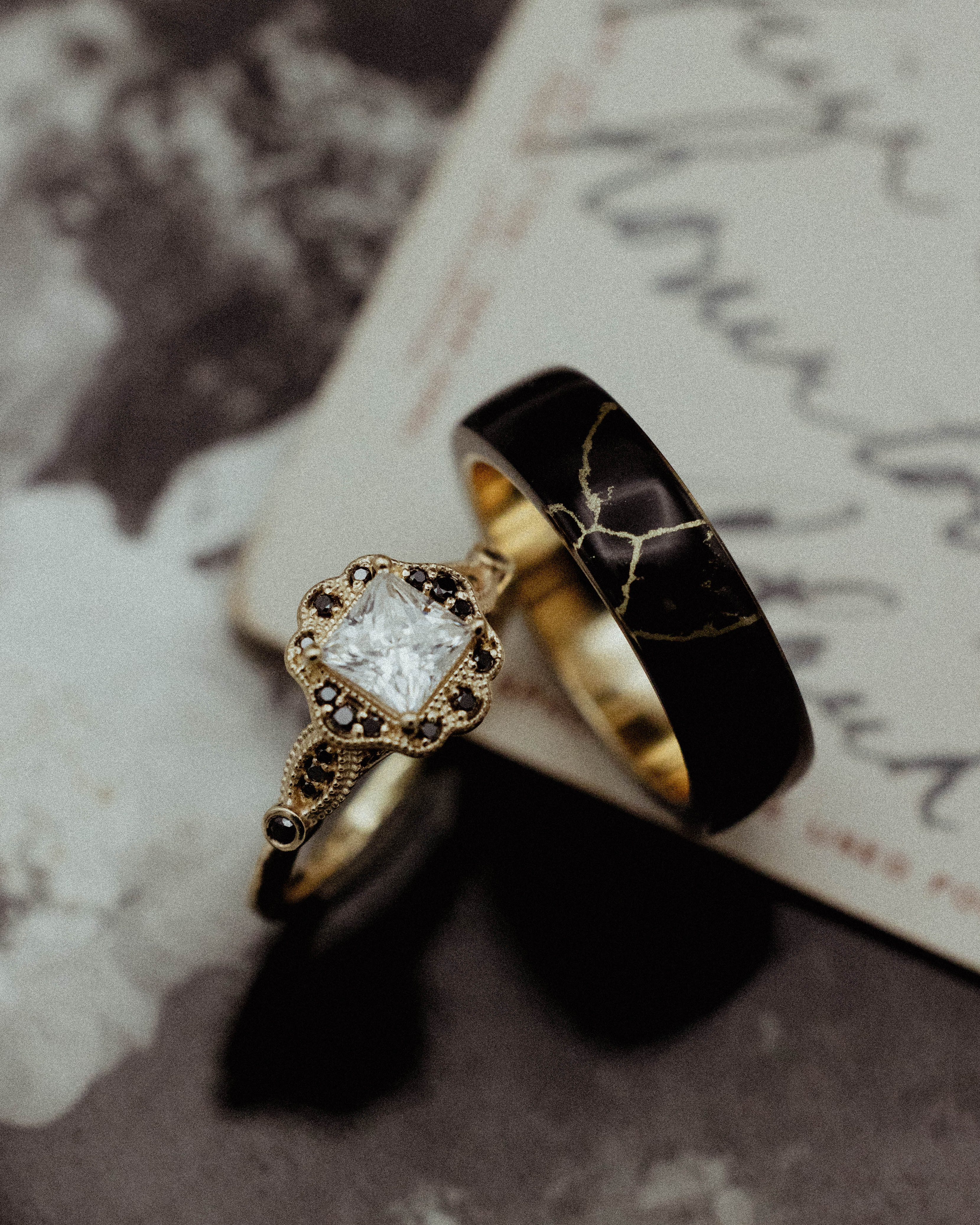 "EILEEN" - PRINCESS CUT MOISSANITE ENGAGEMENT RING WITH DIAMOND ACCENTS & TRACER-Staghead Designs